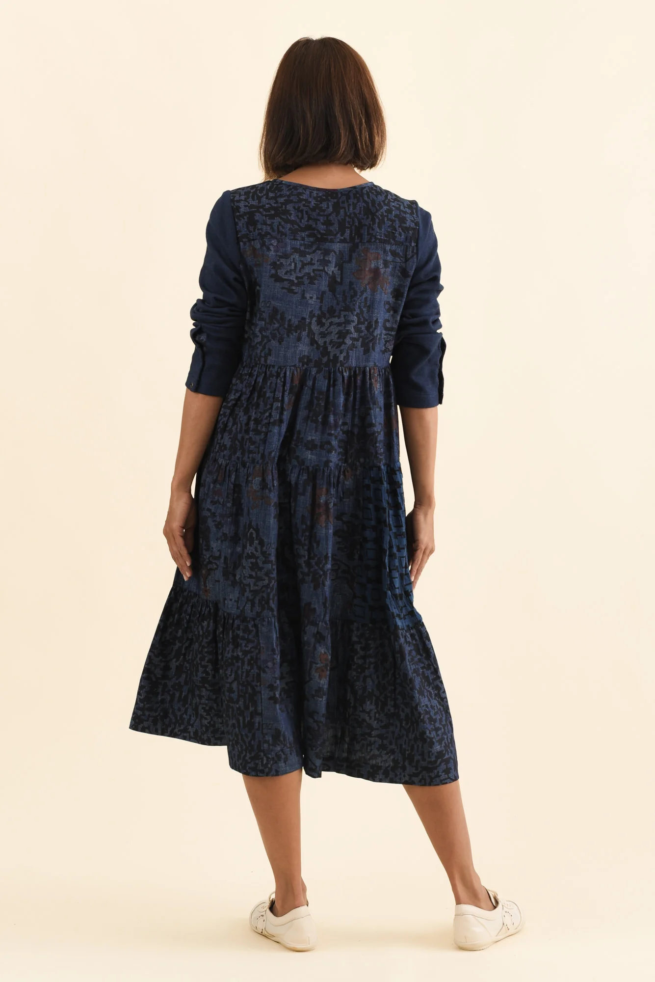 Horai Navy Patchwork Cotton Dress - Image 4