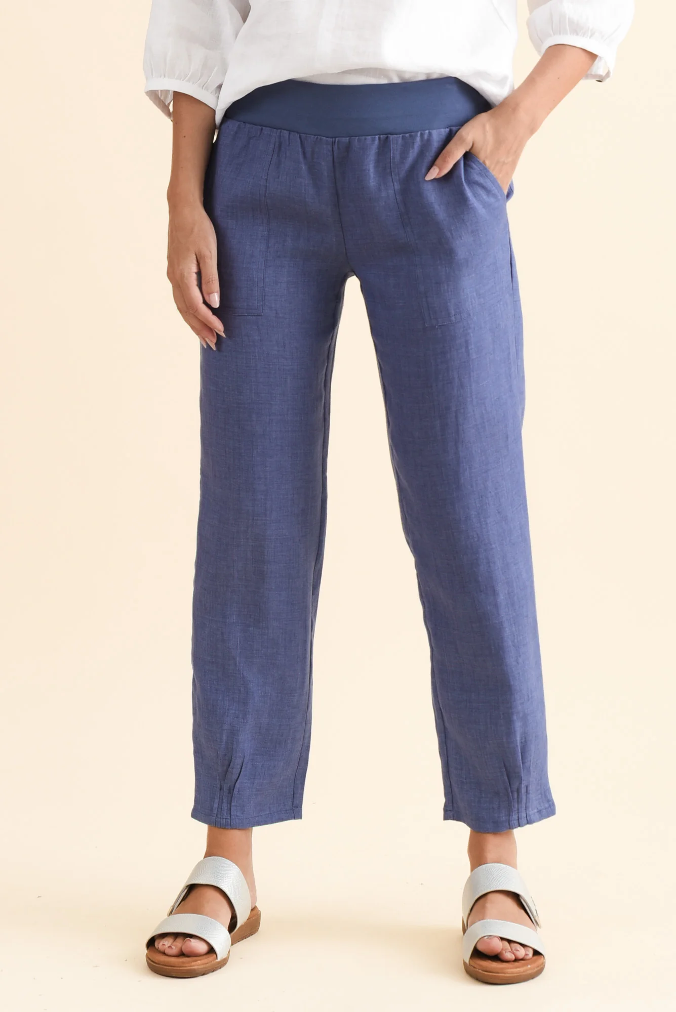 Hudson Dark Blue Linen Pocket Pants