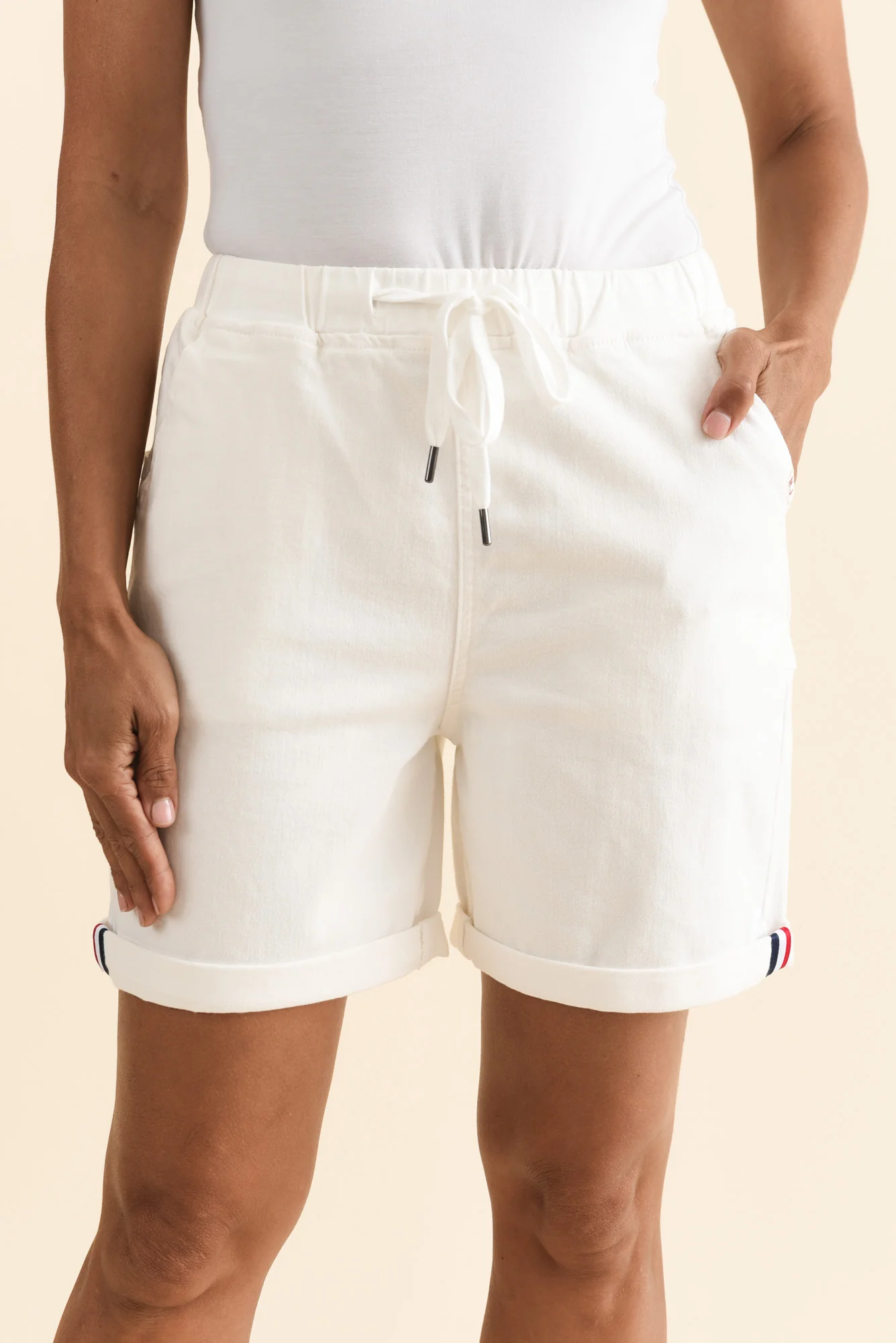Hugo White Denim Drawstring Shorts - Image 6