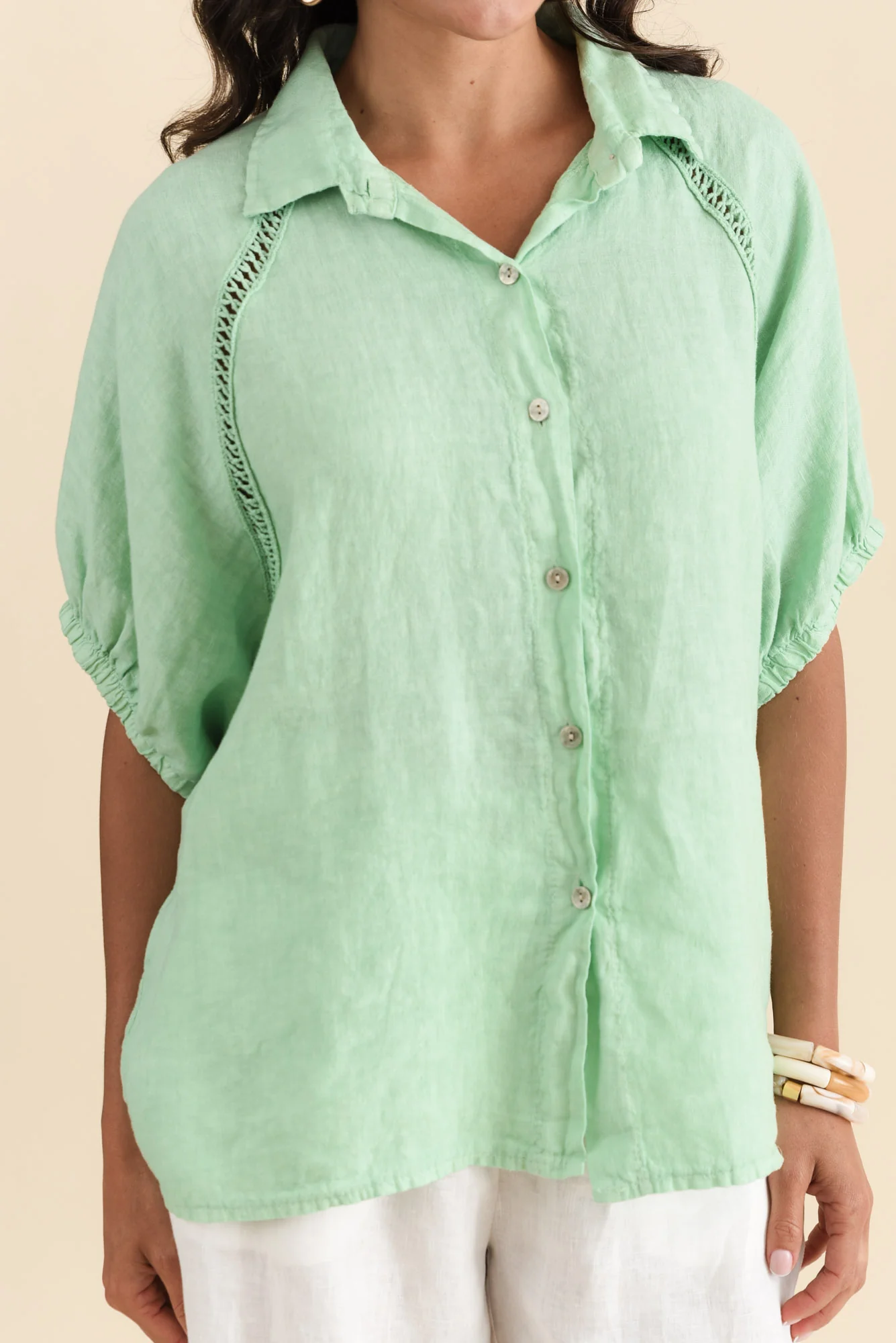Huntley Aqua Linen Collared Shirt - Image 5