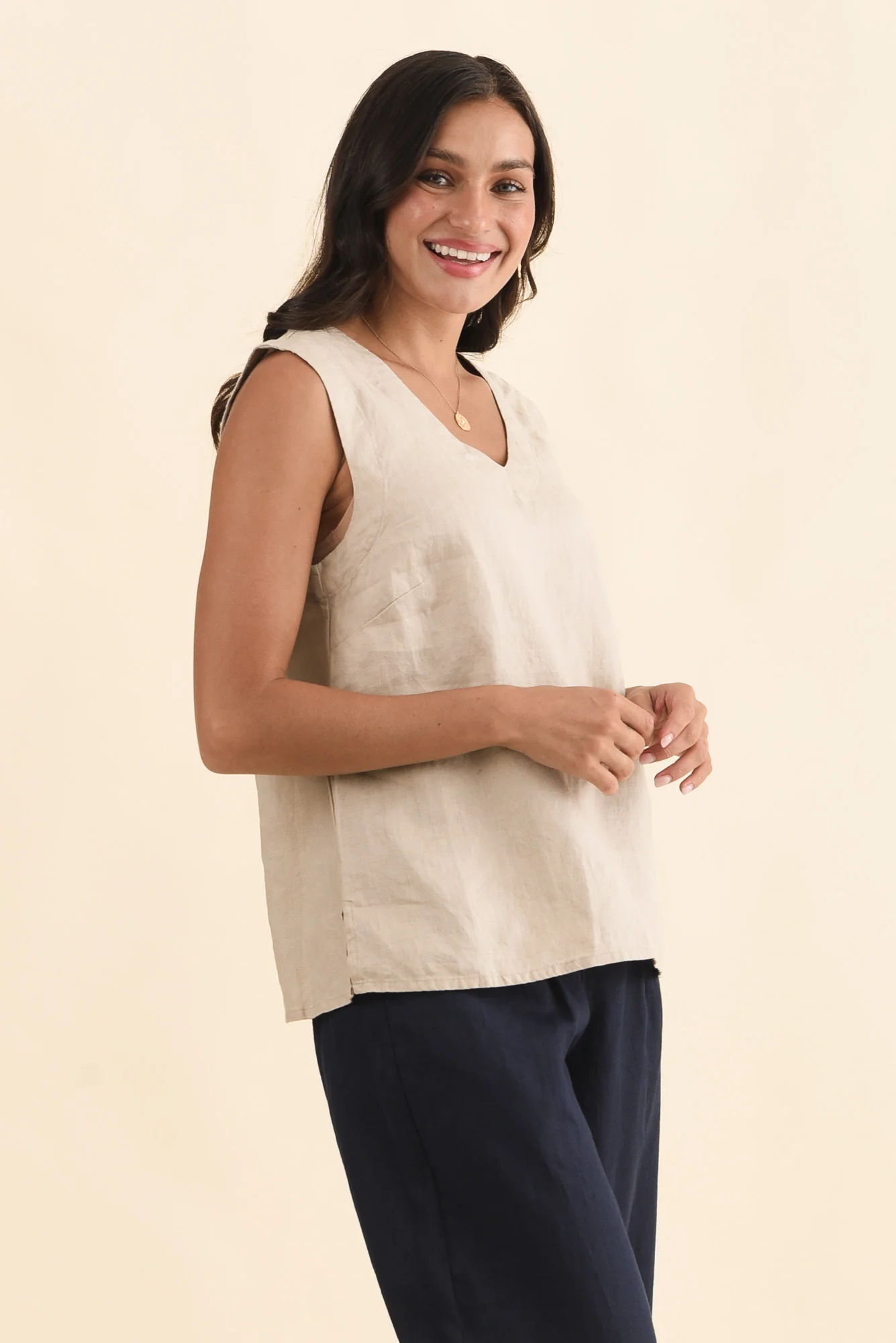 Inez Beige Linen Tank - Image 4
