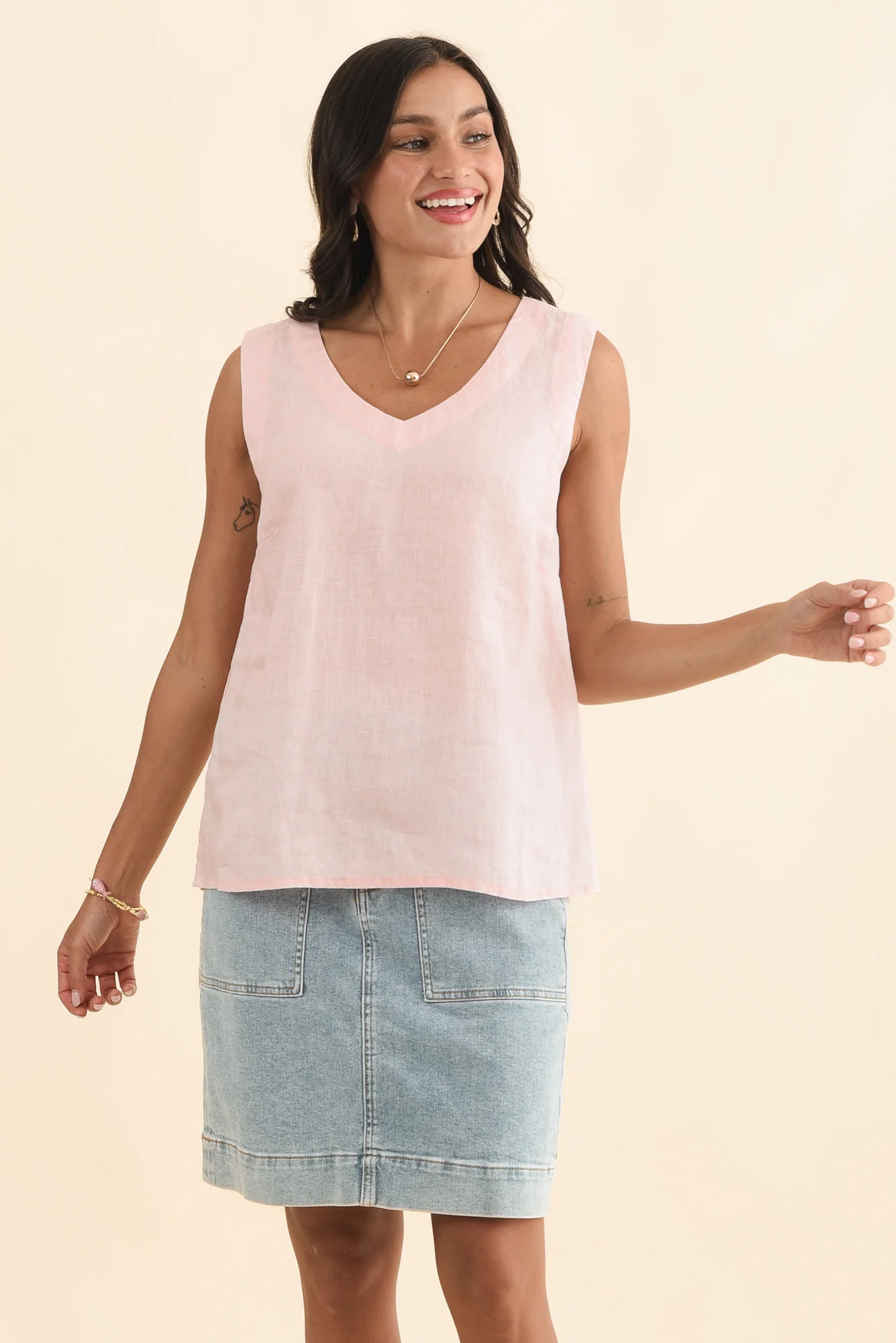 Inez Blush Linen Tank