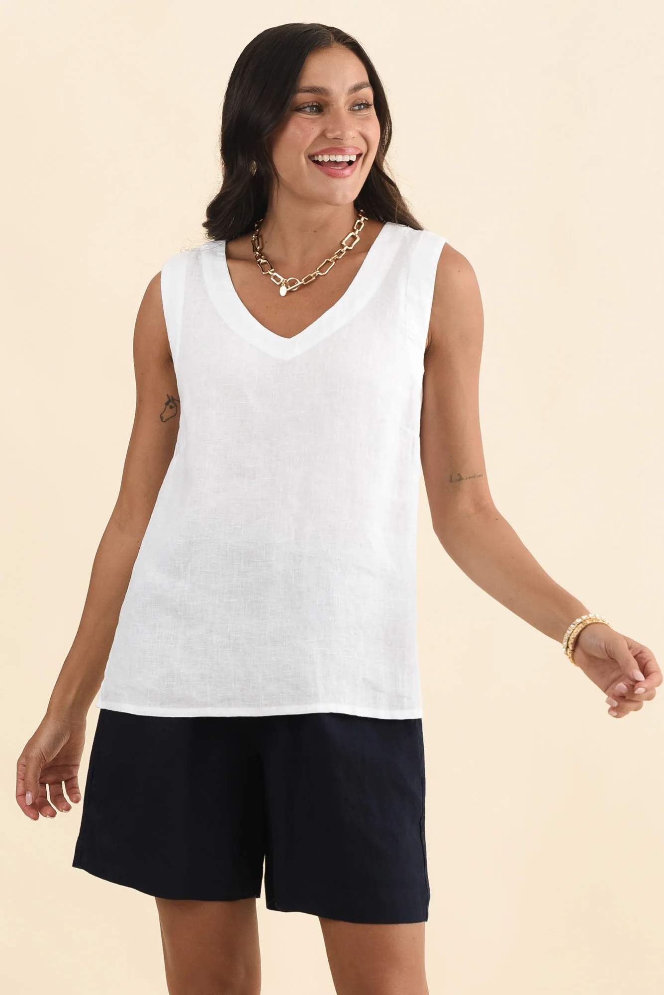 Inez White Linen Tank