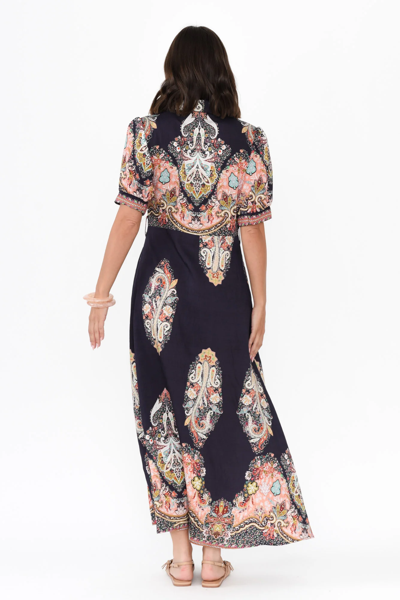 Ingrid Navy Mosaic Linen Cotton Dress - Image 4