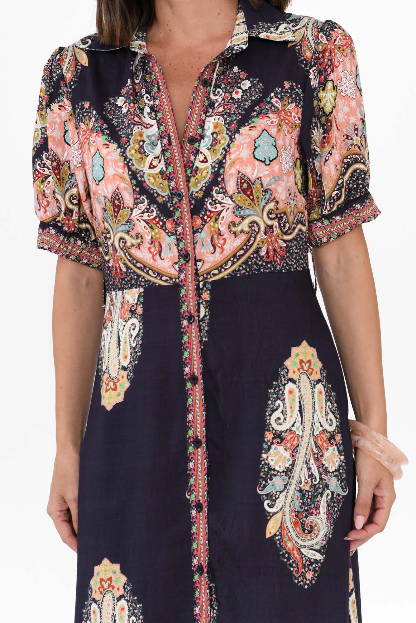 Ingrid Navy Mosaic Linen Cotton Dress - Image 5