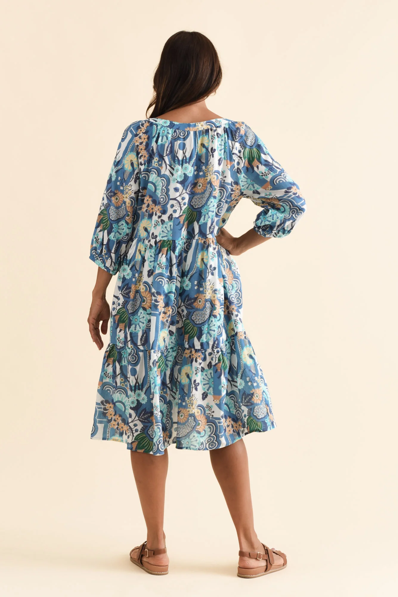 Irene Blue Floral Cotton Blend Dress - Image 4