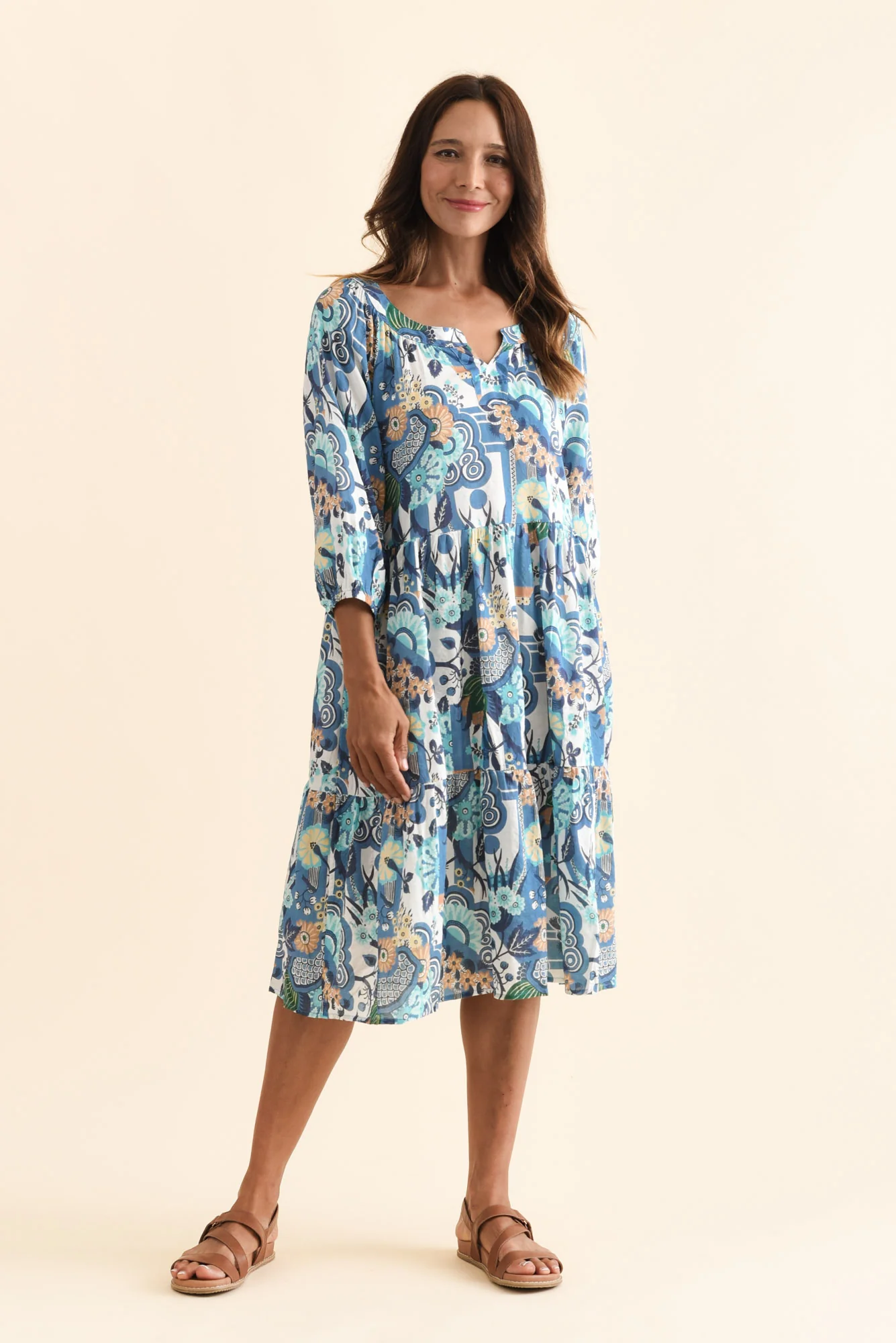 Irene Blue Floral Cotton Blend Dress - Image 6