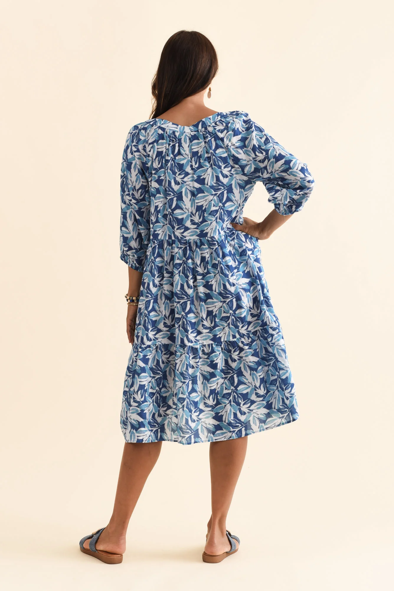 Irene Blue Leaf Cotton Blend Dress - Image 4