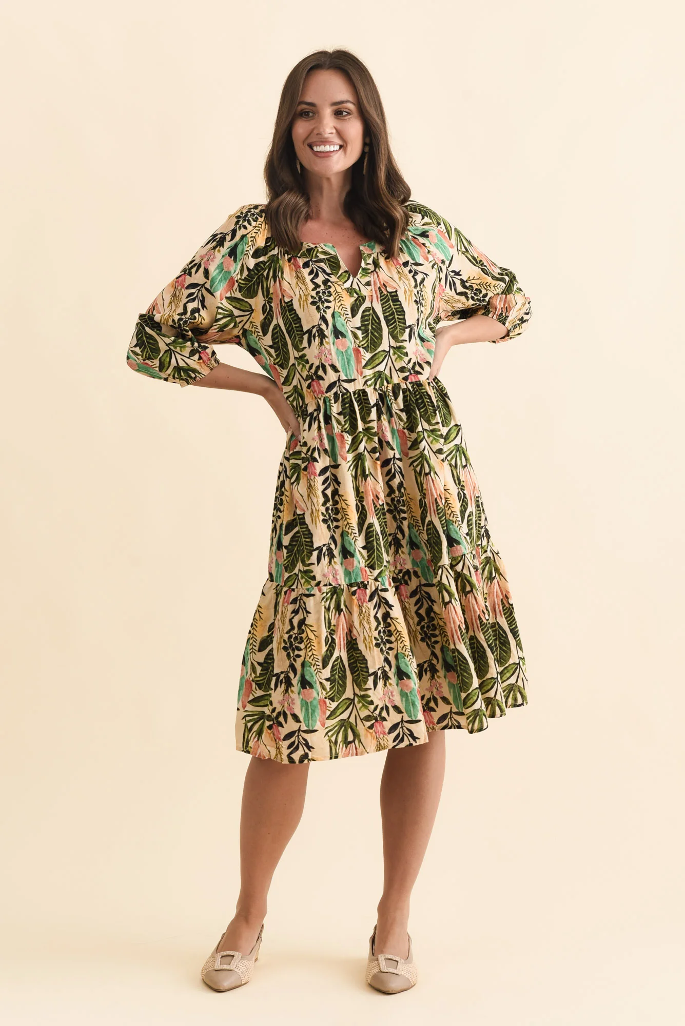 Irene Green Leaf Cotton Blend Dress - Image 2