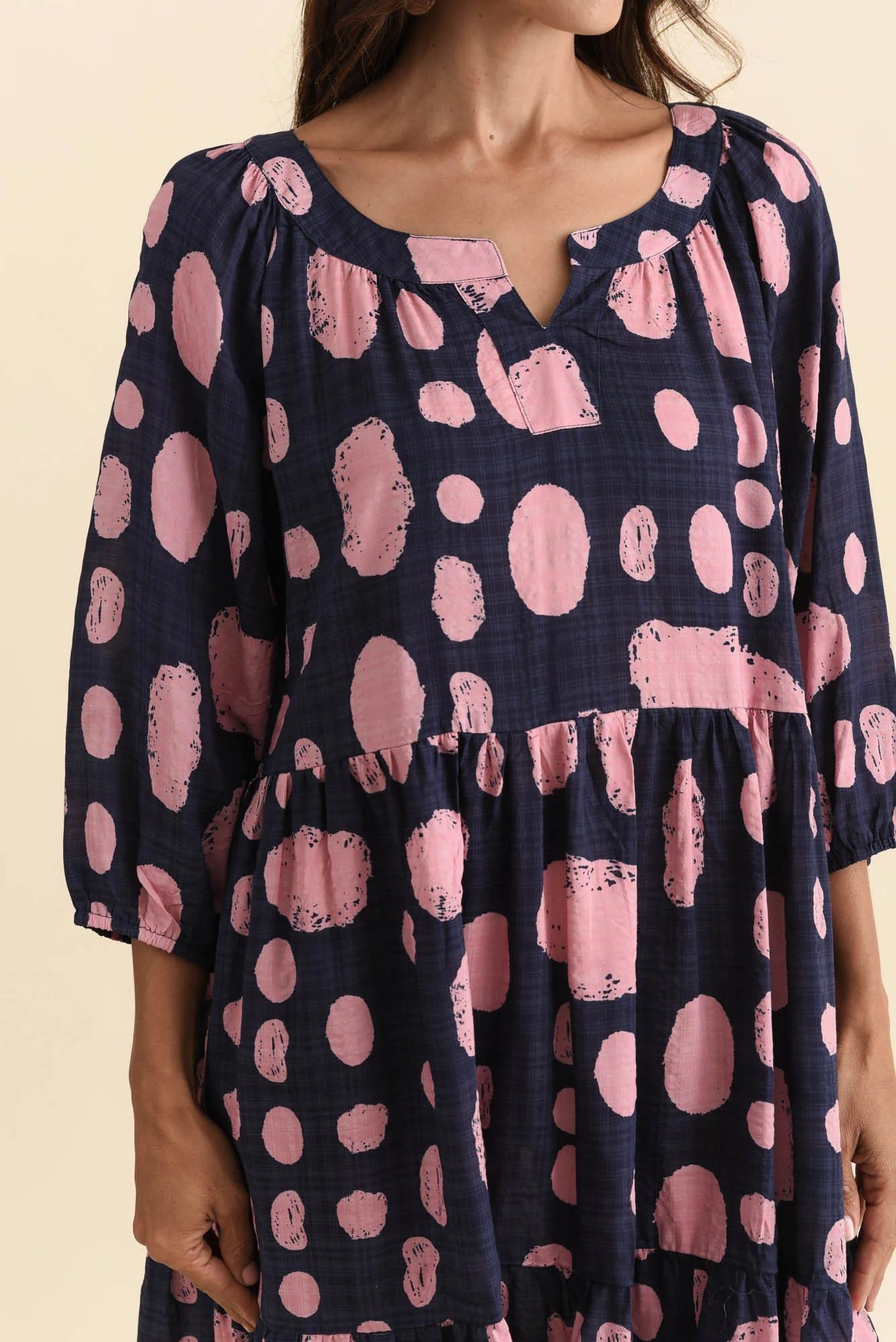 Irene Navy Spot Cotton Blend Dress - Image 5