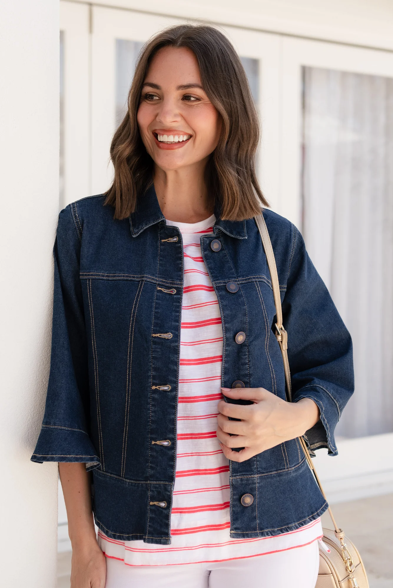 Iris Blue Denim 3/4 Sleeved Jacket