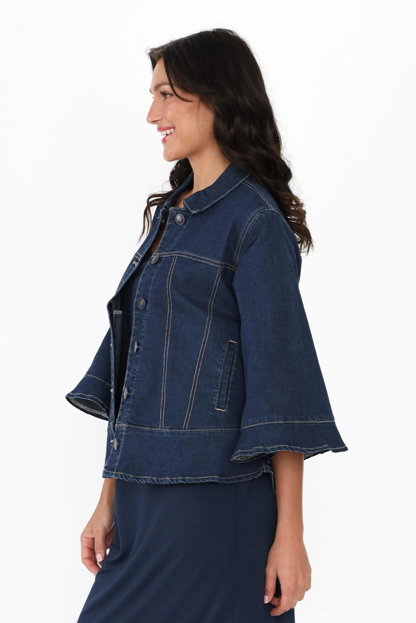 Iris Blue Denim 3/4 Sleeved Jacket - Image 4