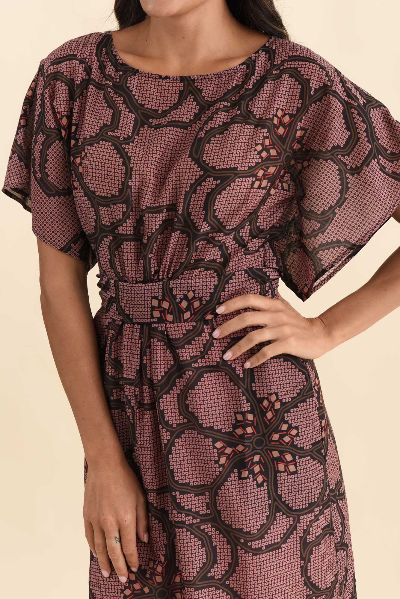 Isa Pink Floral Cotton Silk Dress - Image 5