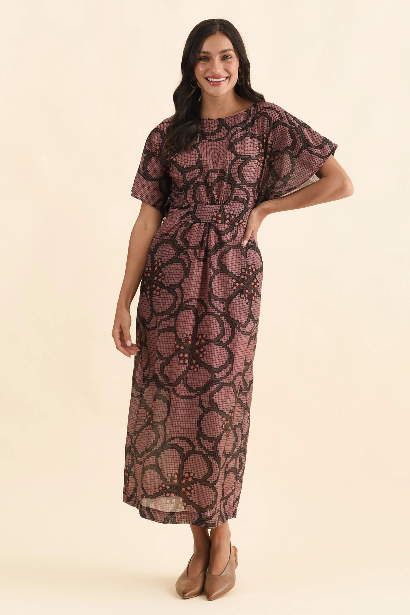 Isa Pink Floral Cotton Silk Dress - Image 6