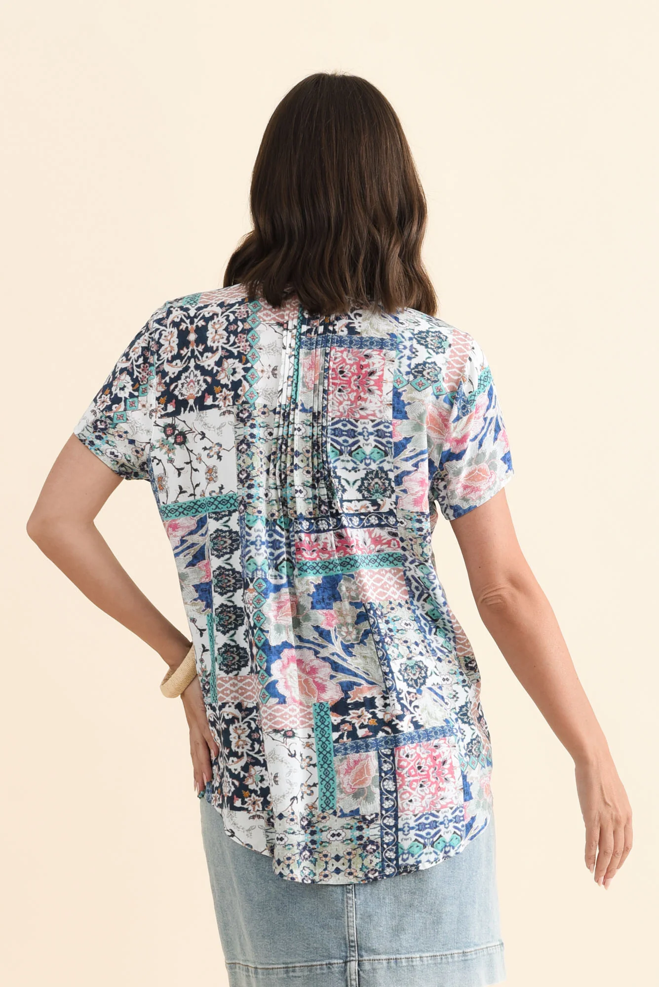Isobel Blue Mosaic Button Top - Image 4
