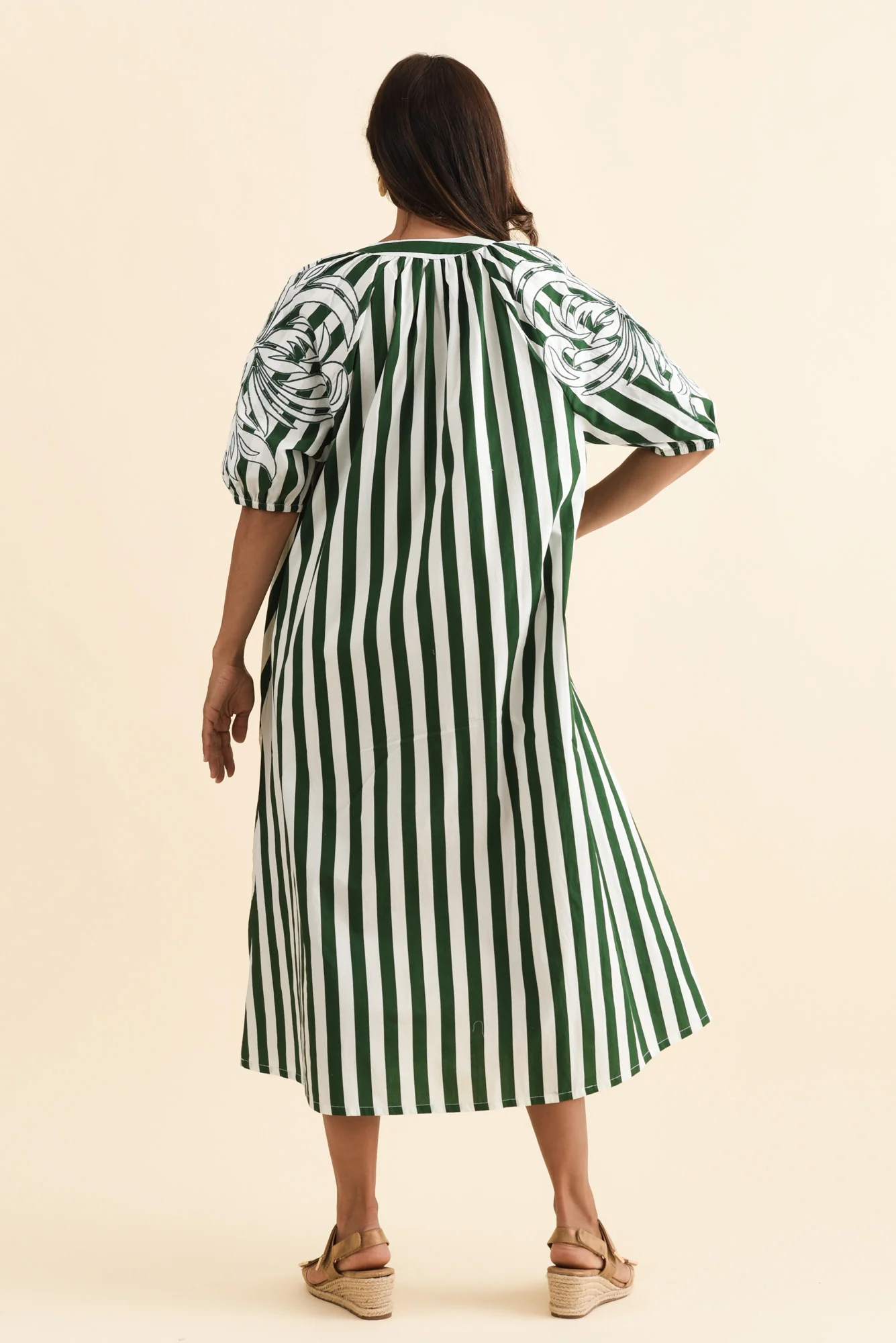 Ivanka Green Stripe Cotton Tie Dress - Image 4