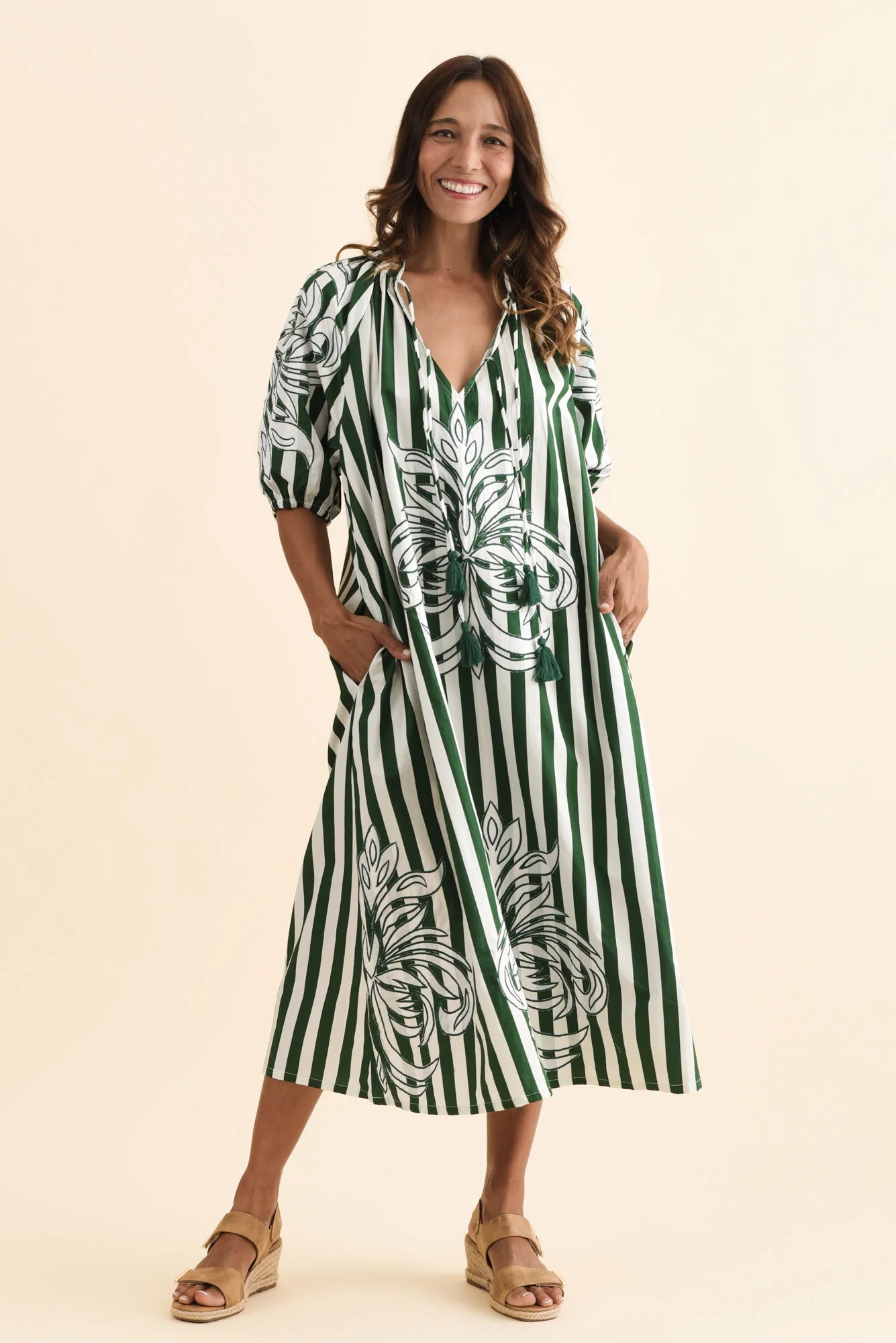 Ivanka Green Stripe Cotton Tie Dress - Image 6