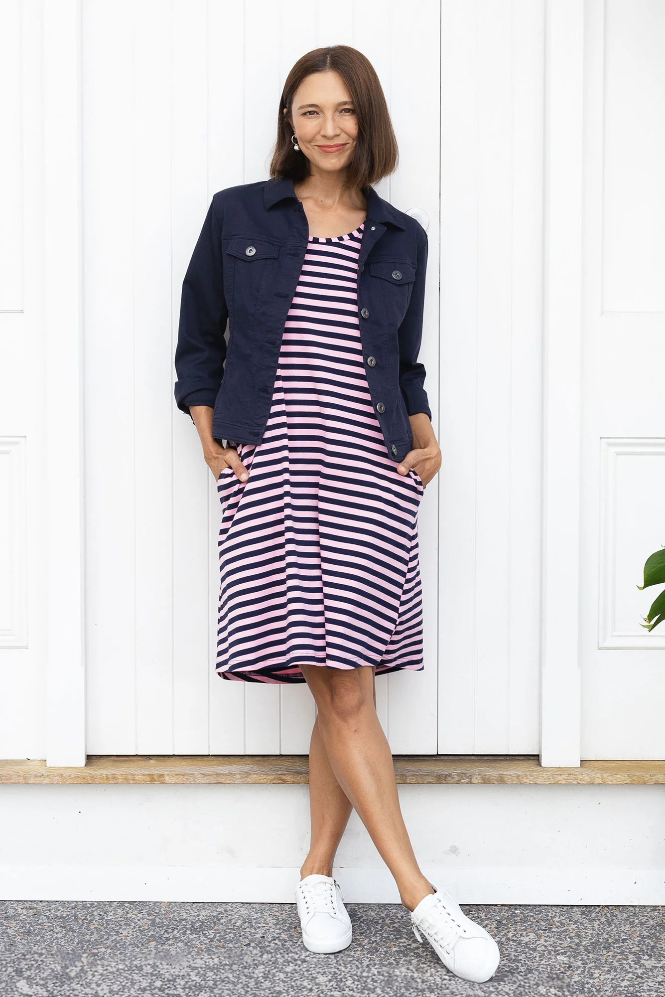 Izzy Pink Stripe Cotton Tee Dress