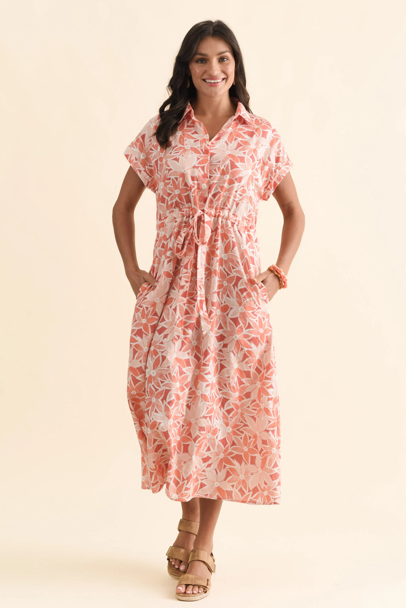 Jacqueline Red Flower Tie Dress - Image 2
