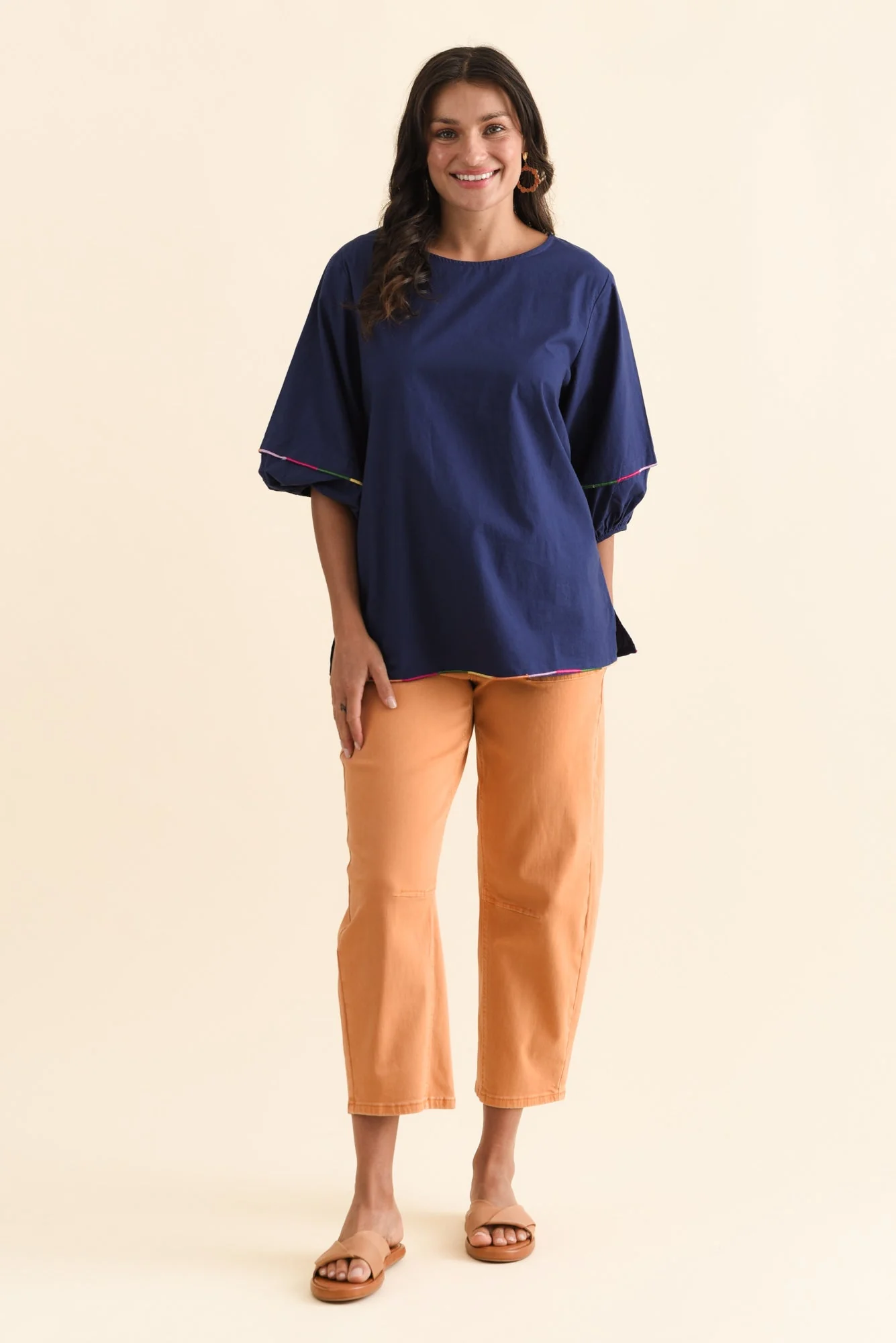 Jada Navy Cotton Puff Sleeve Top - Image 6