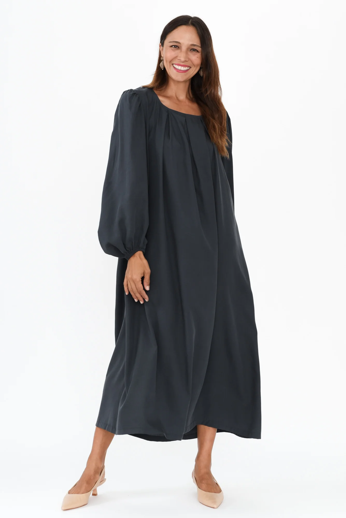 Jade Navy Puff Sleeve Dress - Image 3