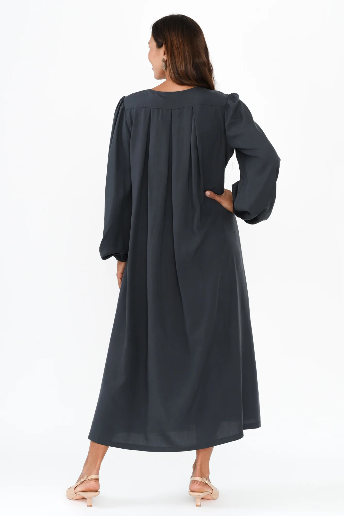 Jade Navy Puff Sleeve Dress - Image 5
