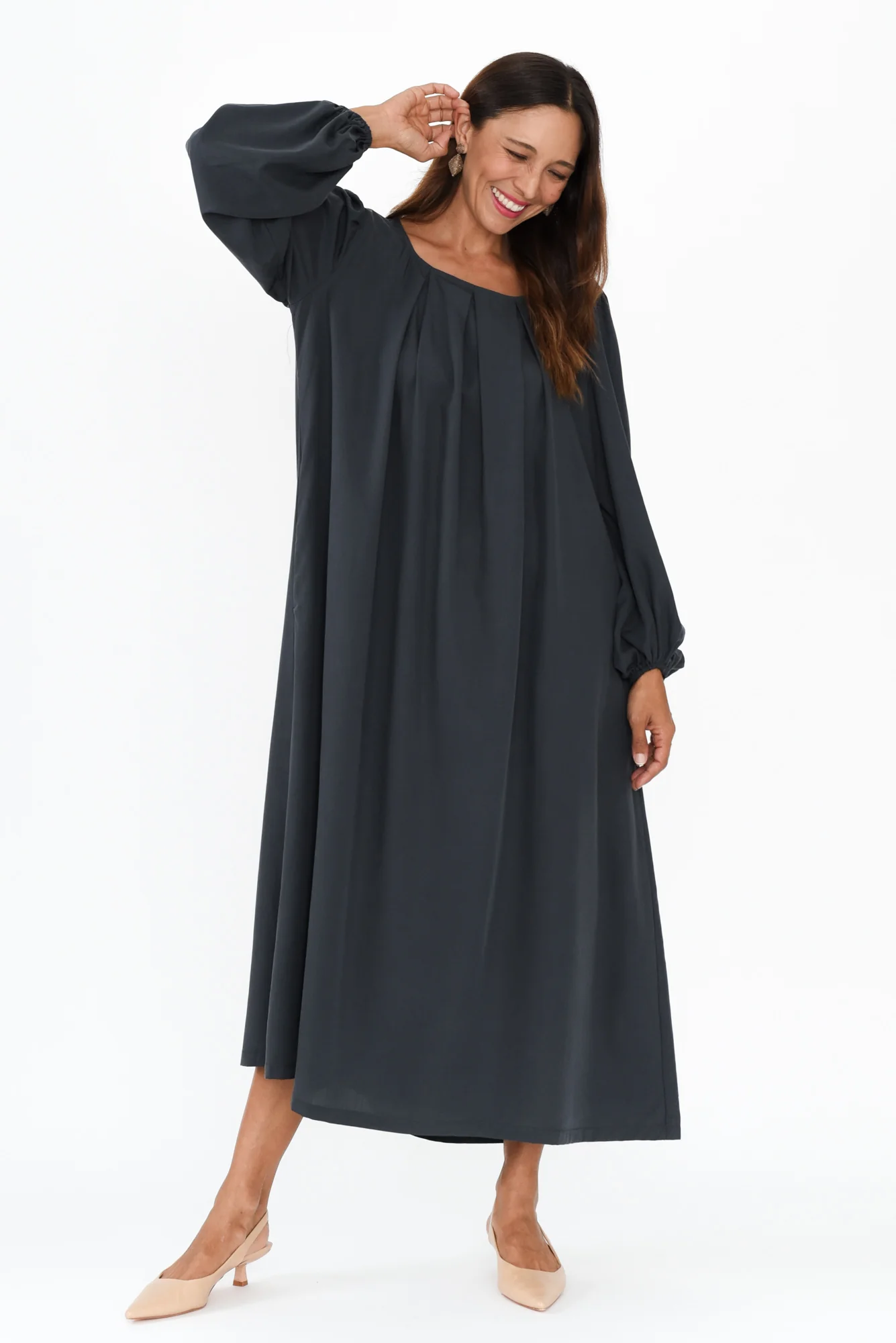 Jade Navy Puff Sleeve Dress - Image 7