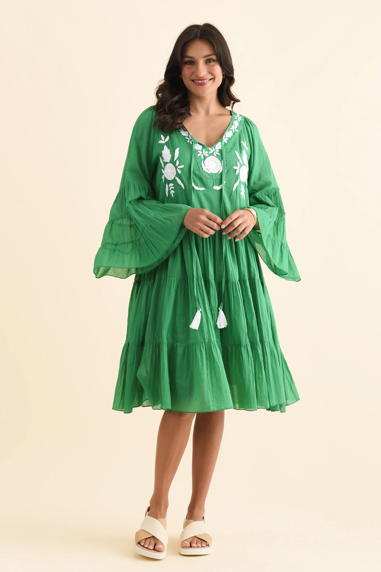 Jamaica Green Cotton Embroidered Dress - Image 7