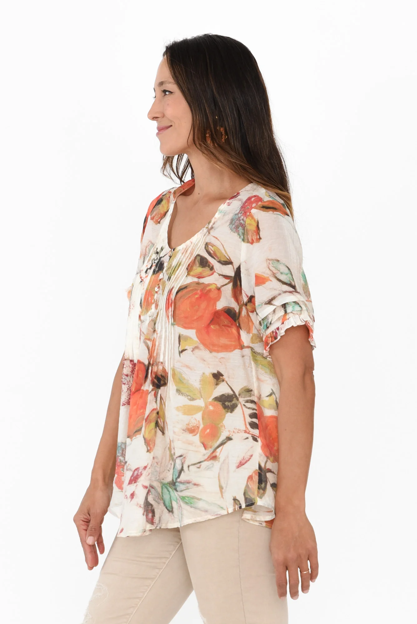 Janelle Orange Harvest Flutter Sleeve Top - Image 3