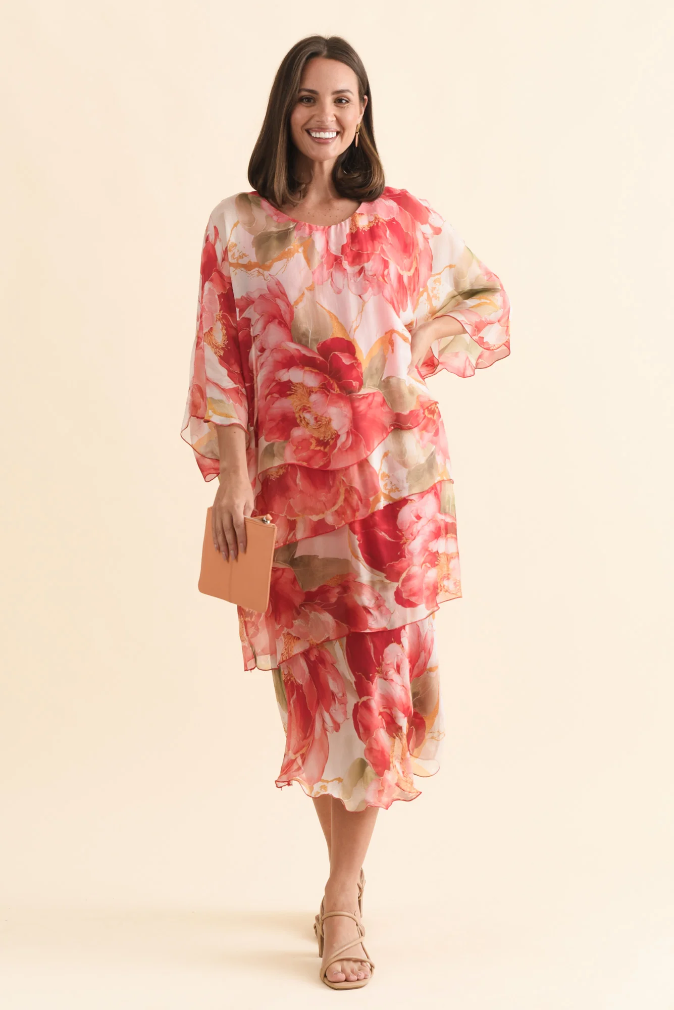 Jasmine Red Floral Silk Layer Dress
