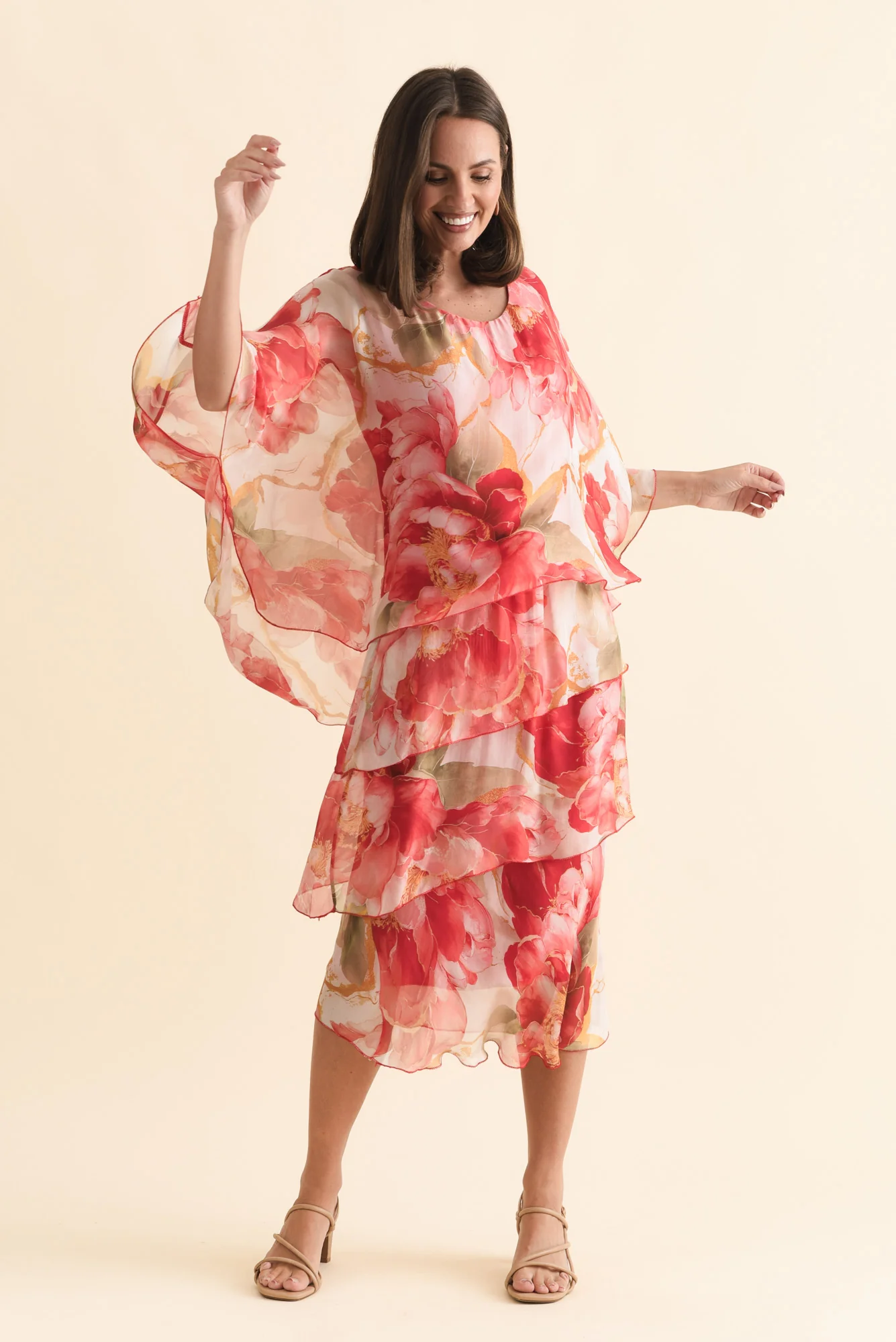 Jasmine Red Floral Silk Layer Dress - Image 6