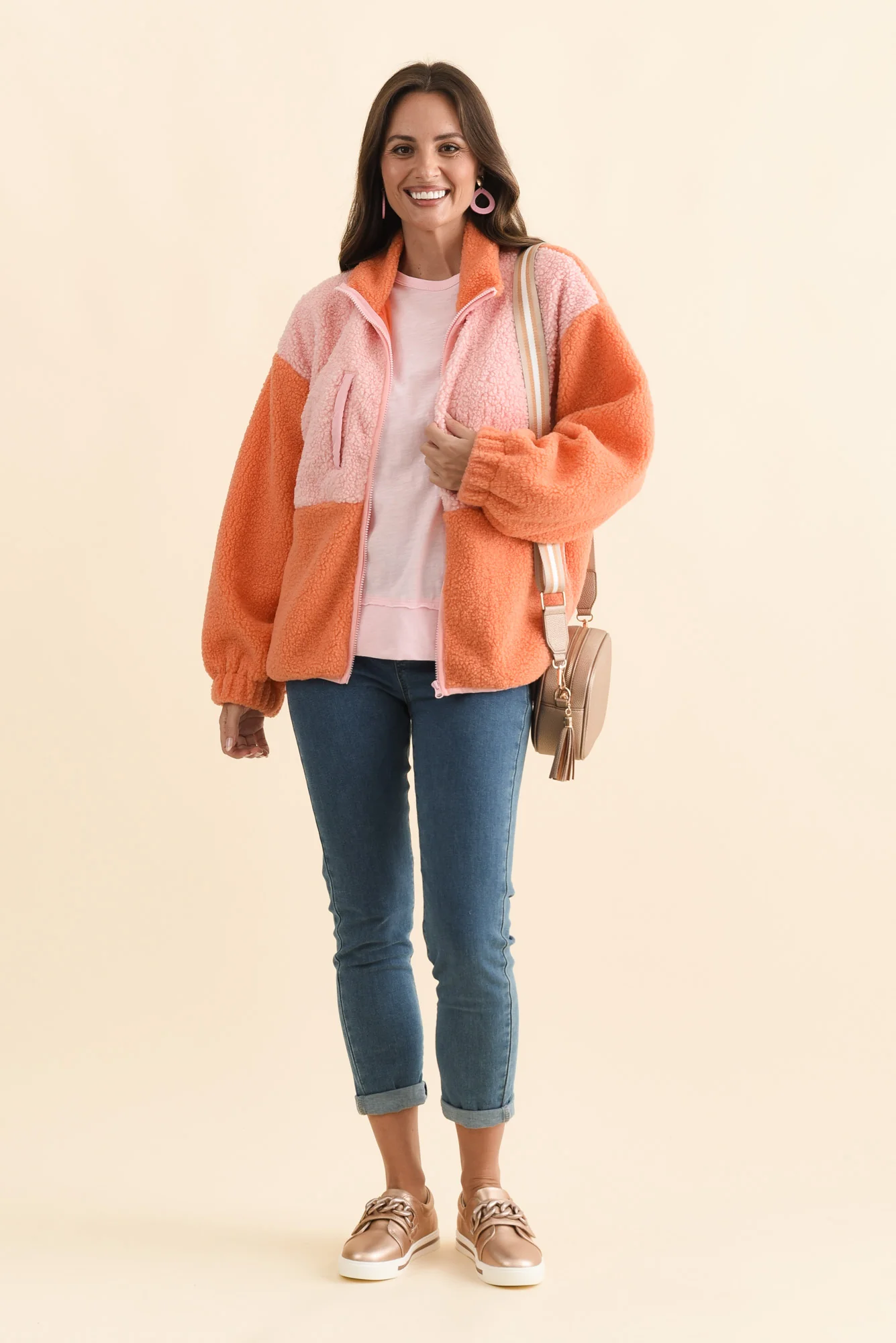 Jayne Orange Contrast Fleece Jacket - Image 3