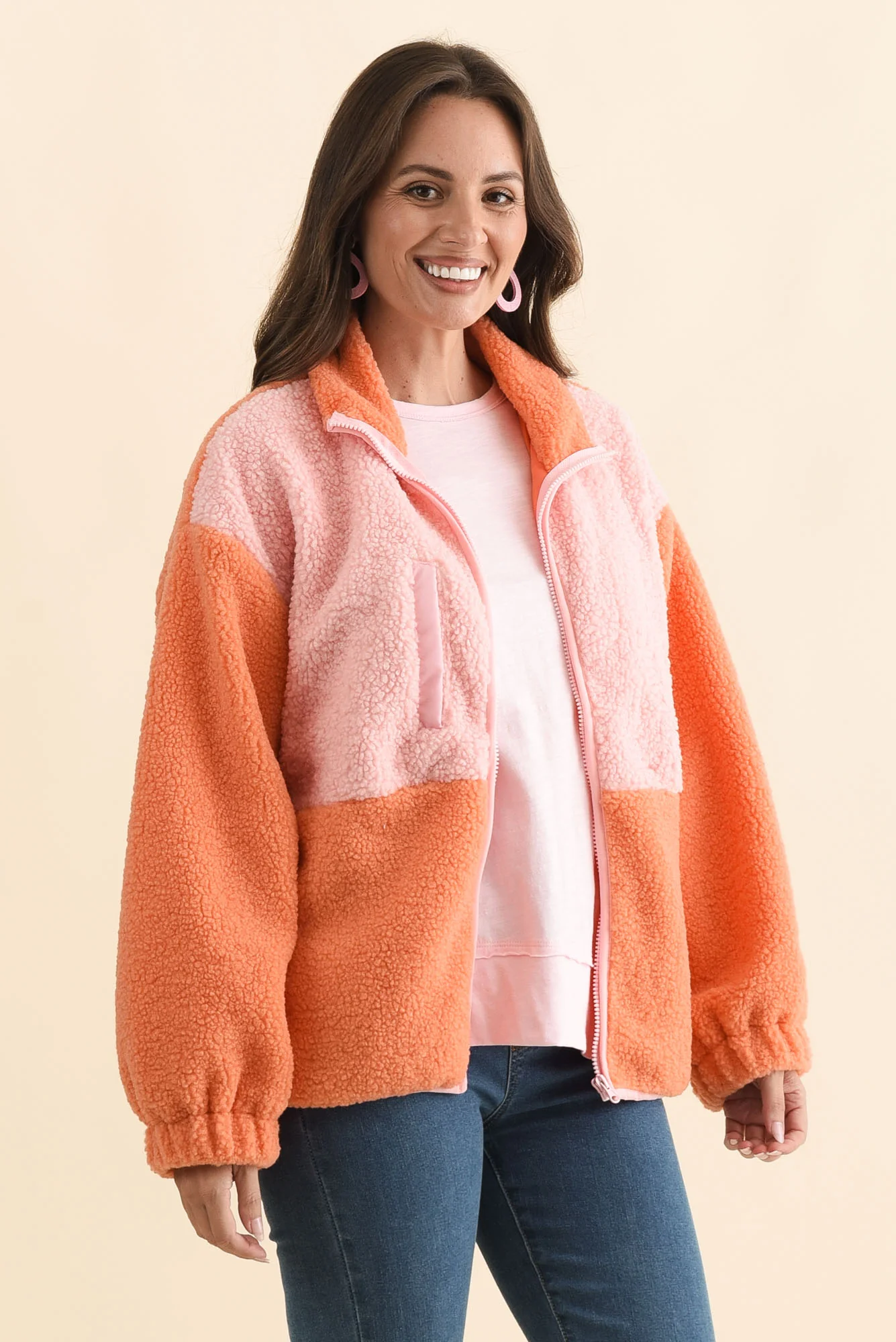 Jayne Orange Contrast Fleece Jacket - Image 4