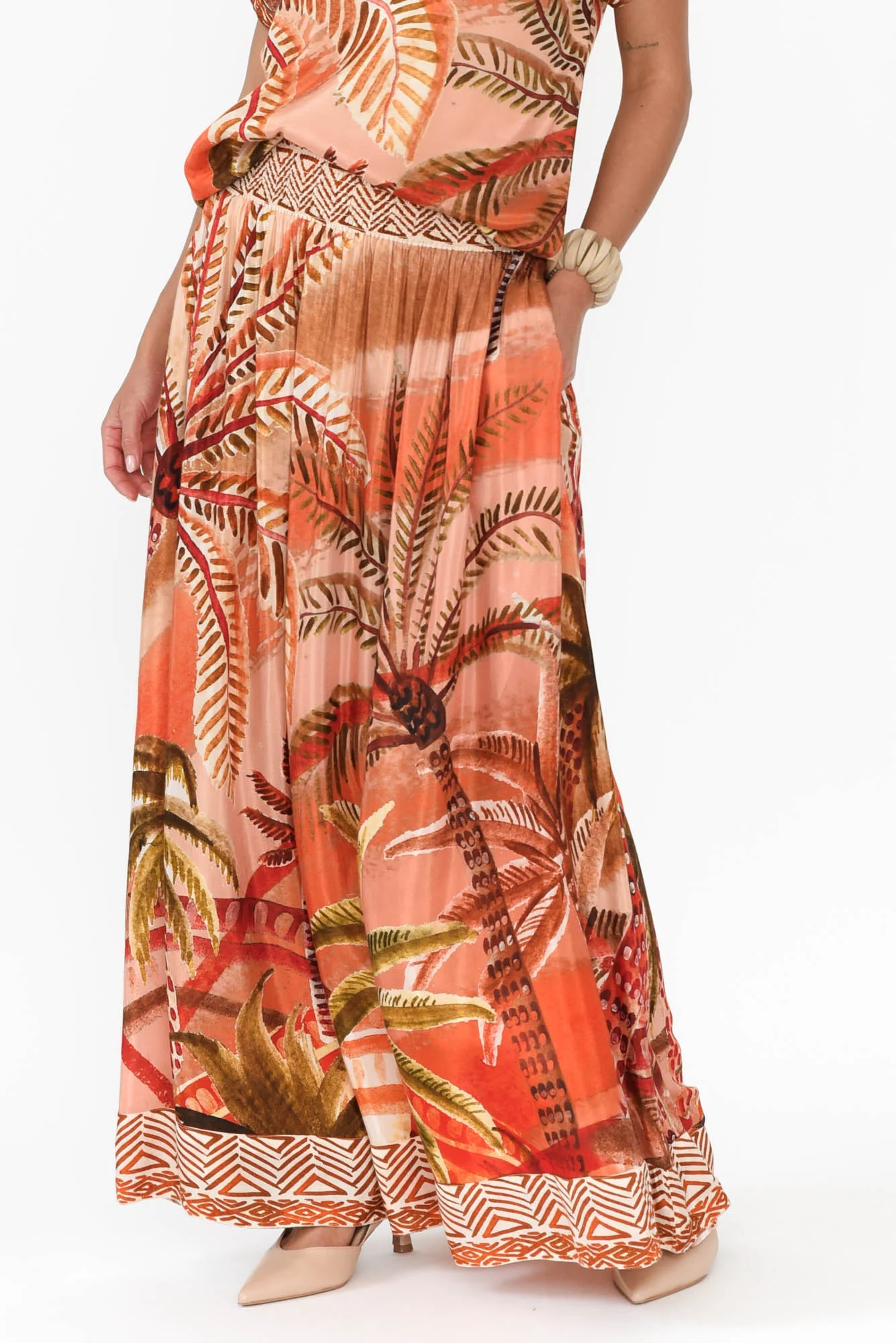 Jeannie Orange Palm Maxi Skirt - Image 2