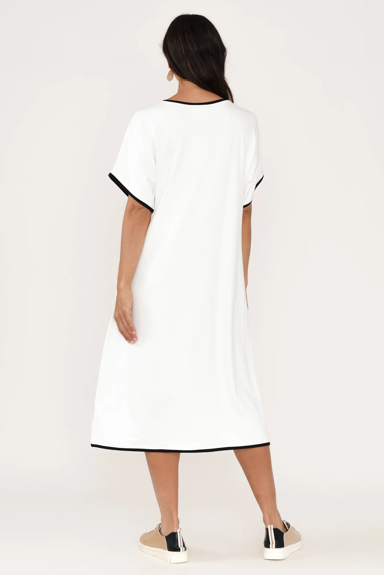 Jemima White Contrast V Neck Dress - Image 5