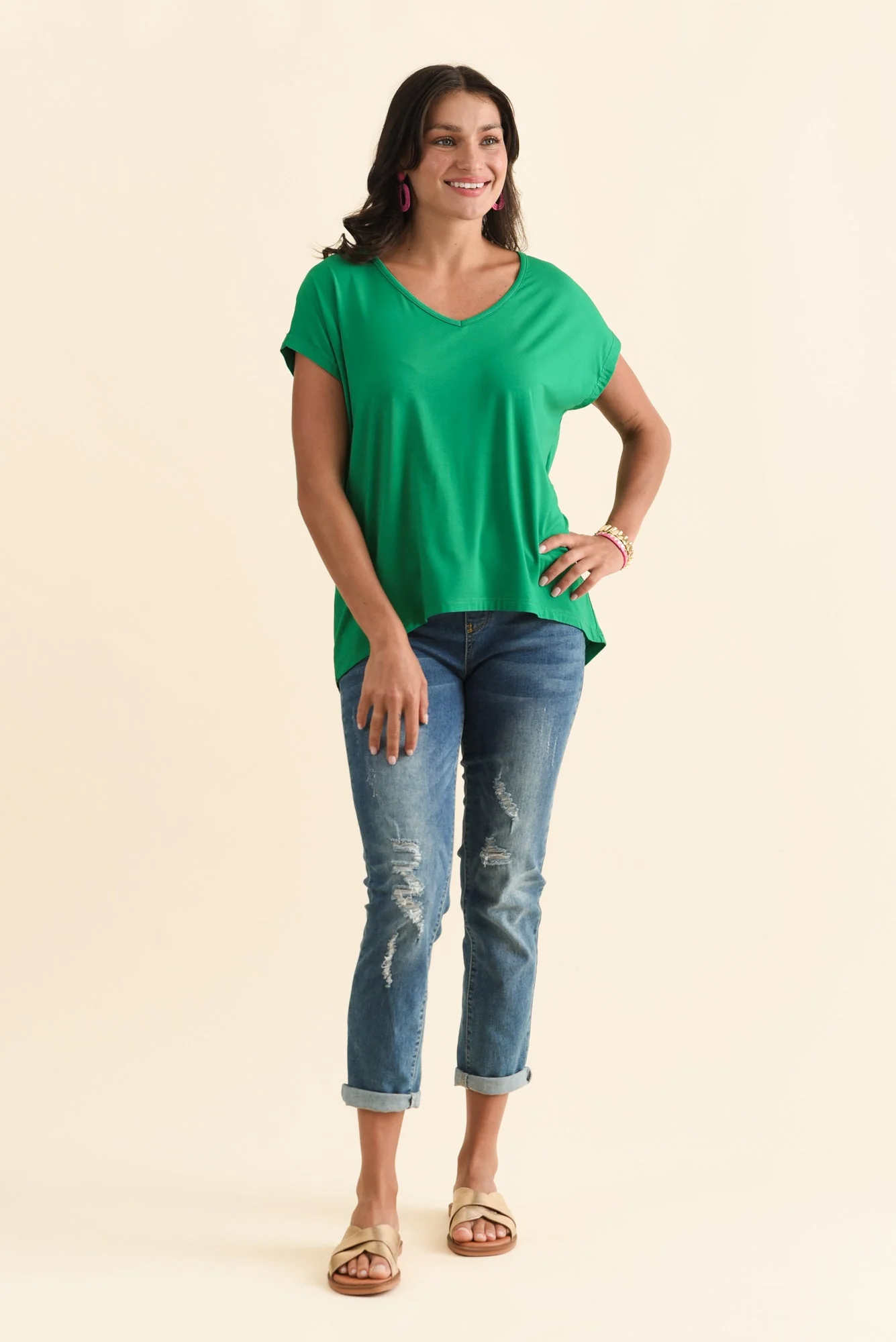 Jenner Green V Neck Tee - Image 3