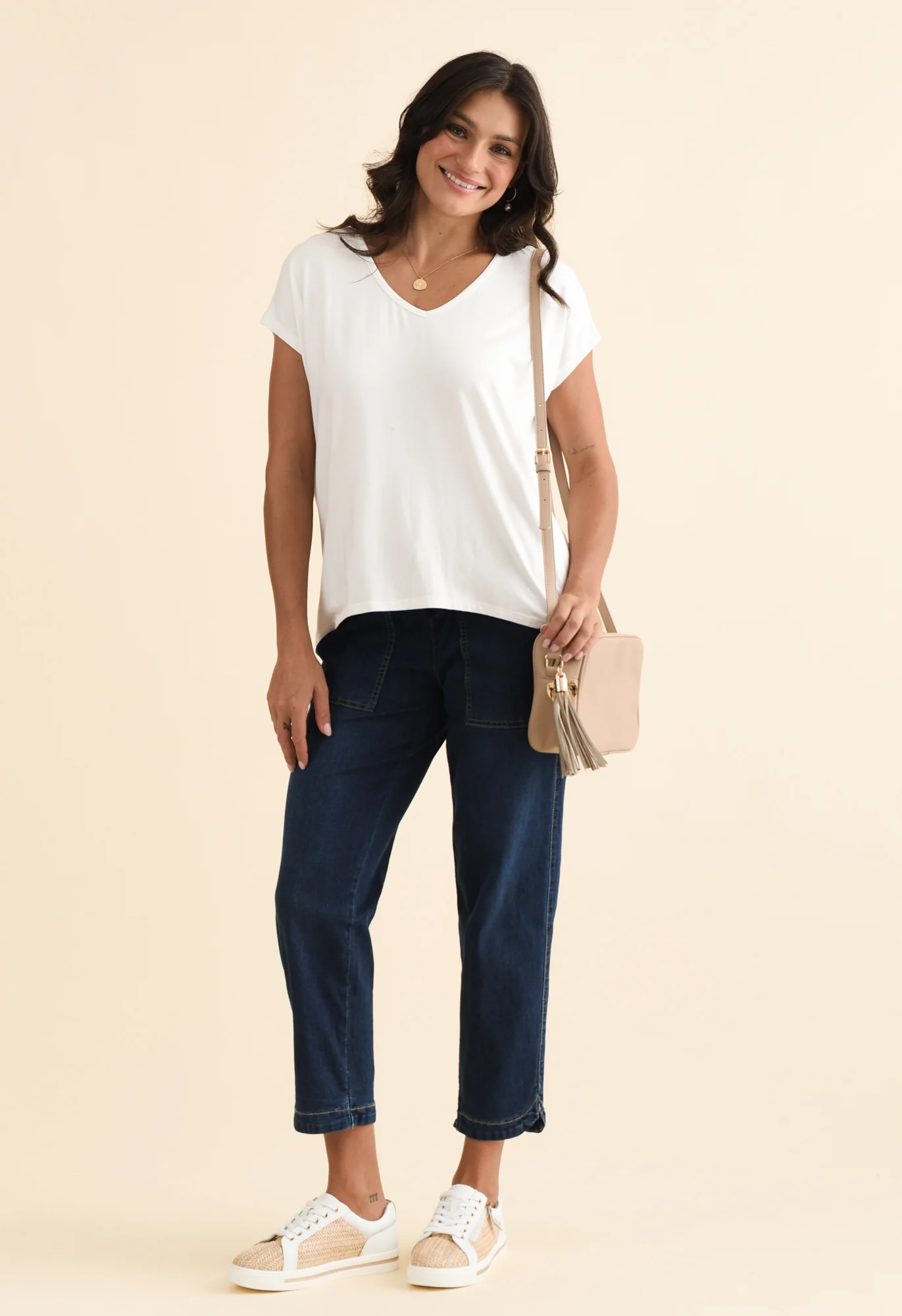 Jenner White V Neck Tee - Image 2