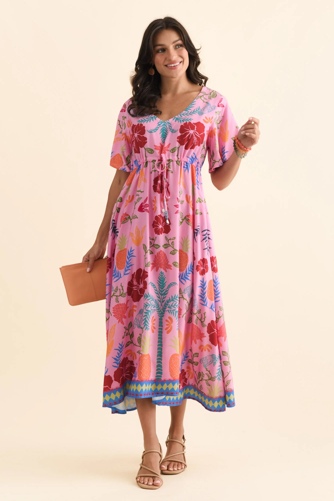 Jennifer Pink Tropical Flutter Sleeve Dress - Image 2