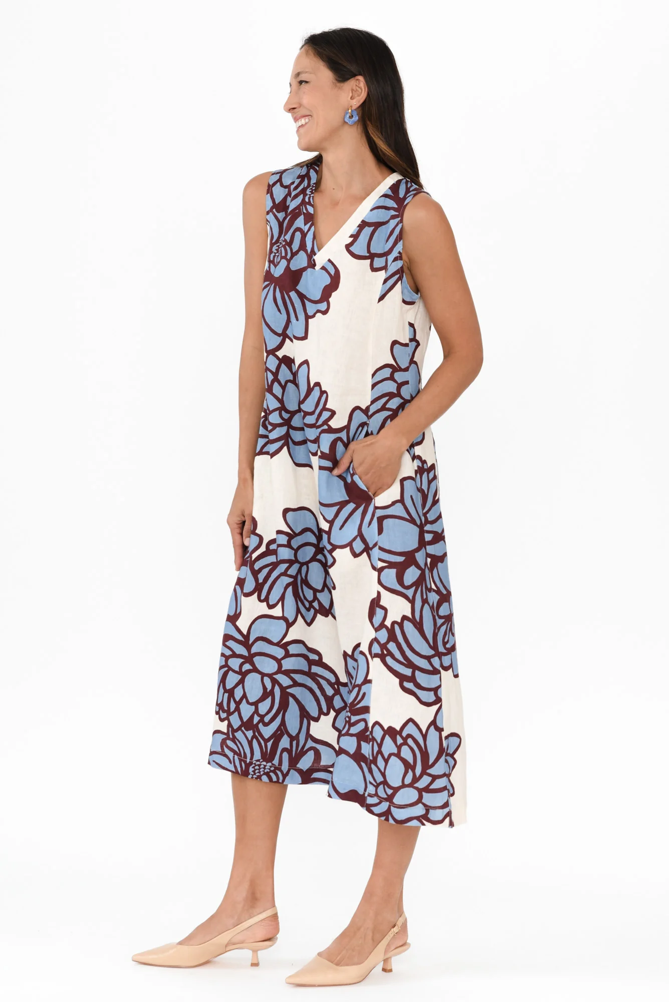 Joanne Blue Bloom Linen Dress - Image 3