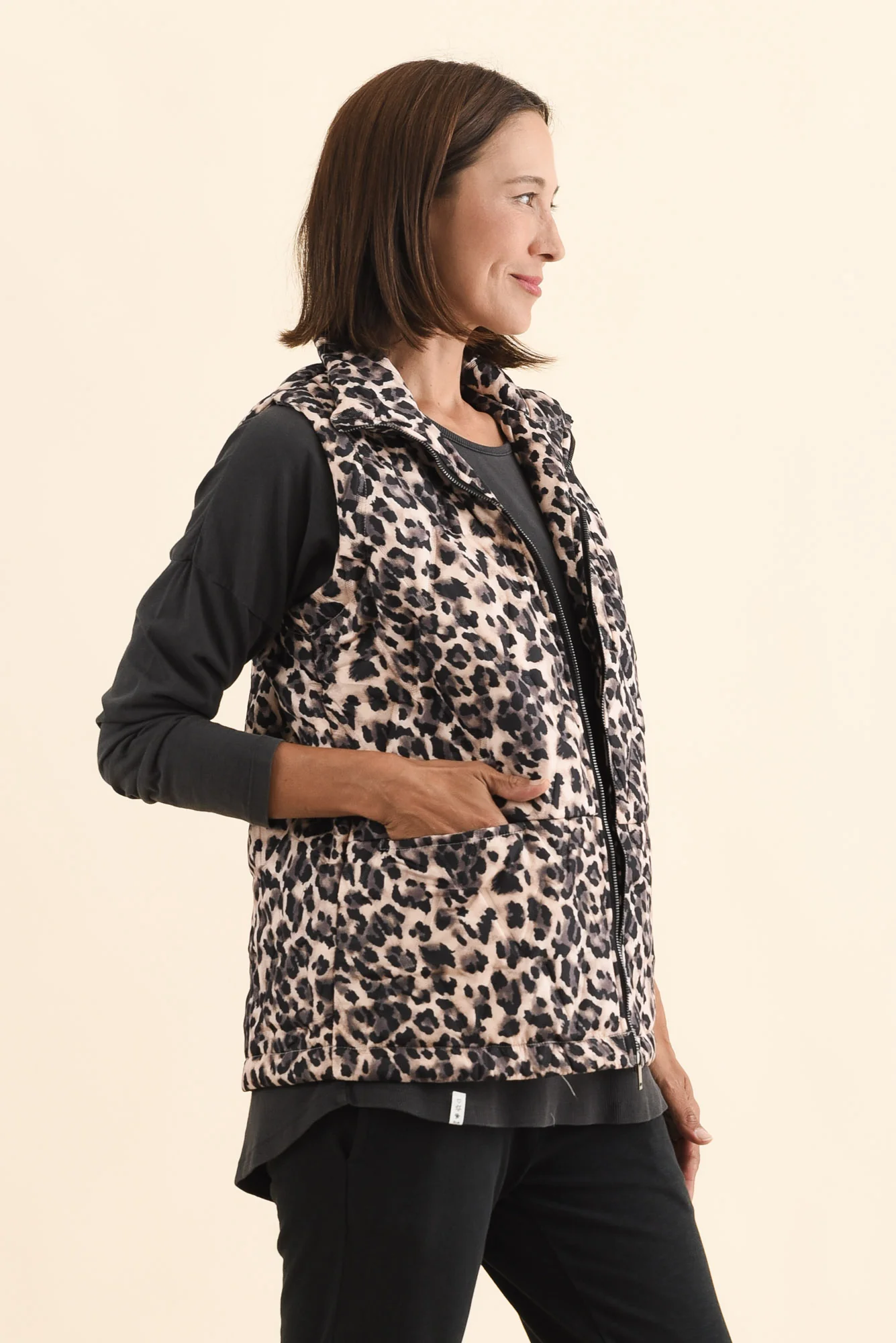 Johnny Brown Leopard Puffer Vest - Image 4
