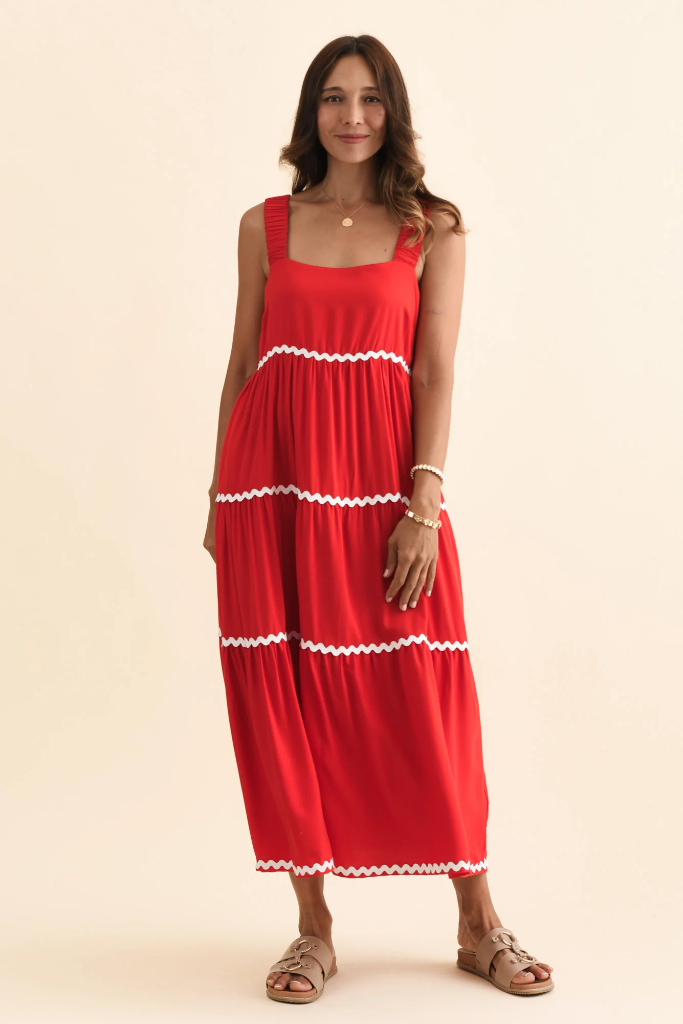 Josie Red Contrast Tier Dress - Image 3