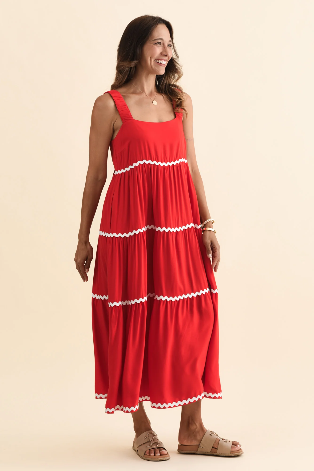Josie Red Contrast Tier Dress - Image 4