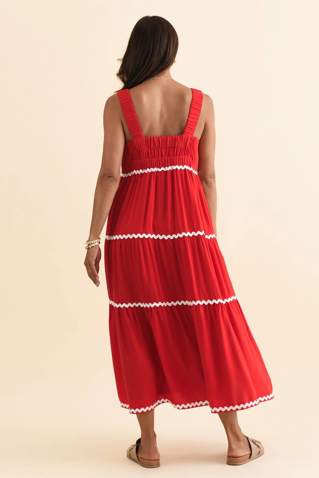 Josie Red Contrast Tier Dress - Image 5