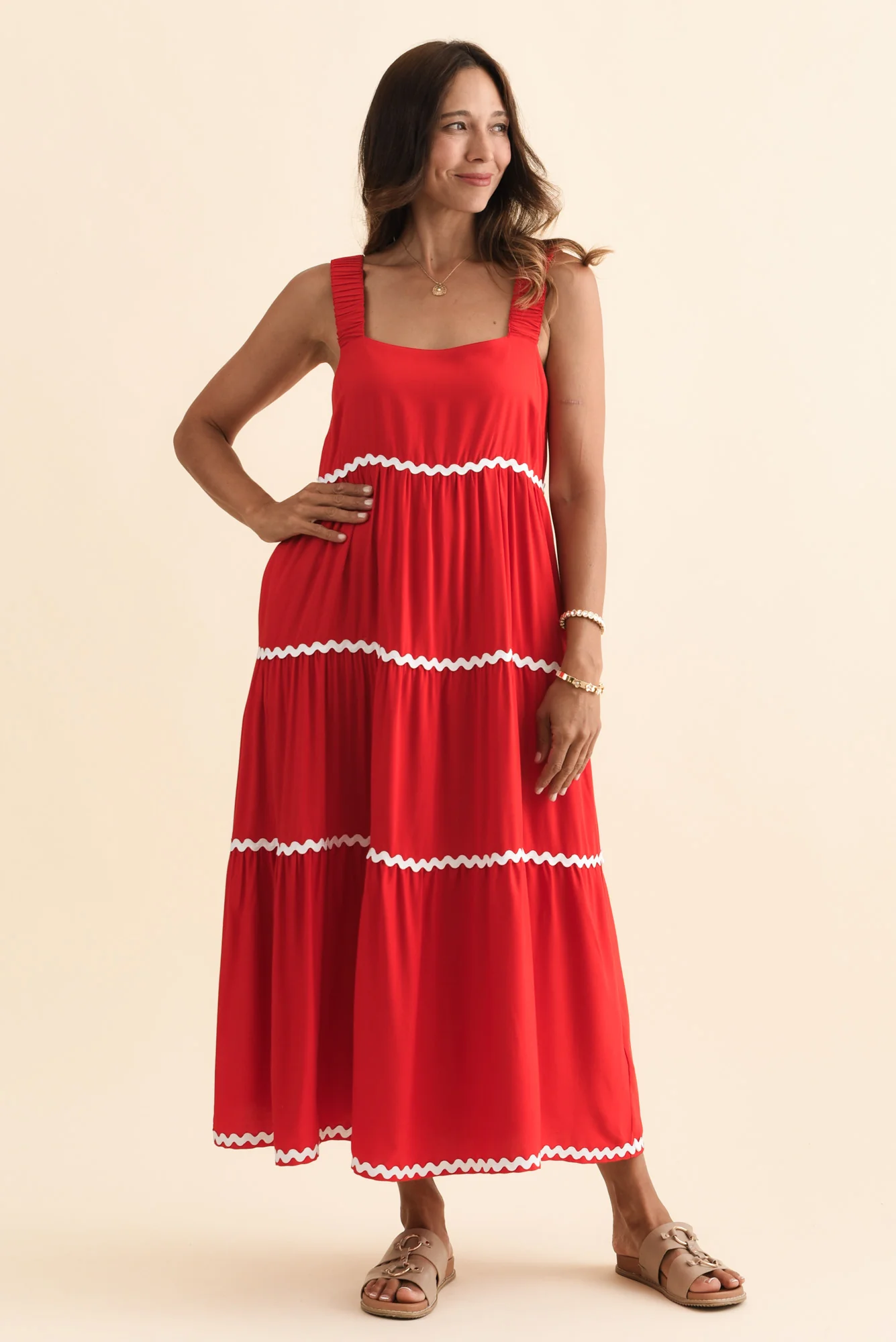 Josie Red Contrast Tier Dress - Image 7