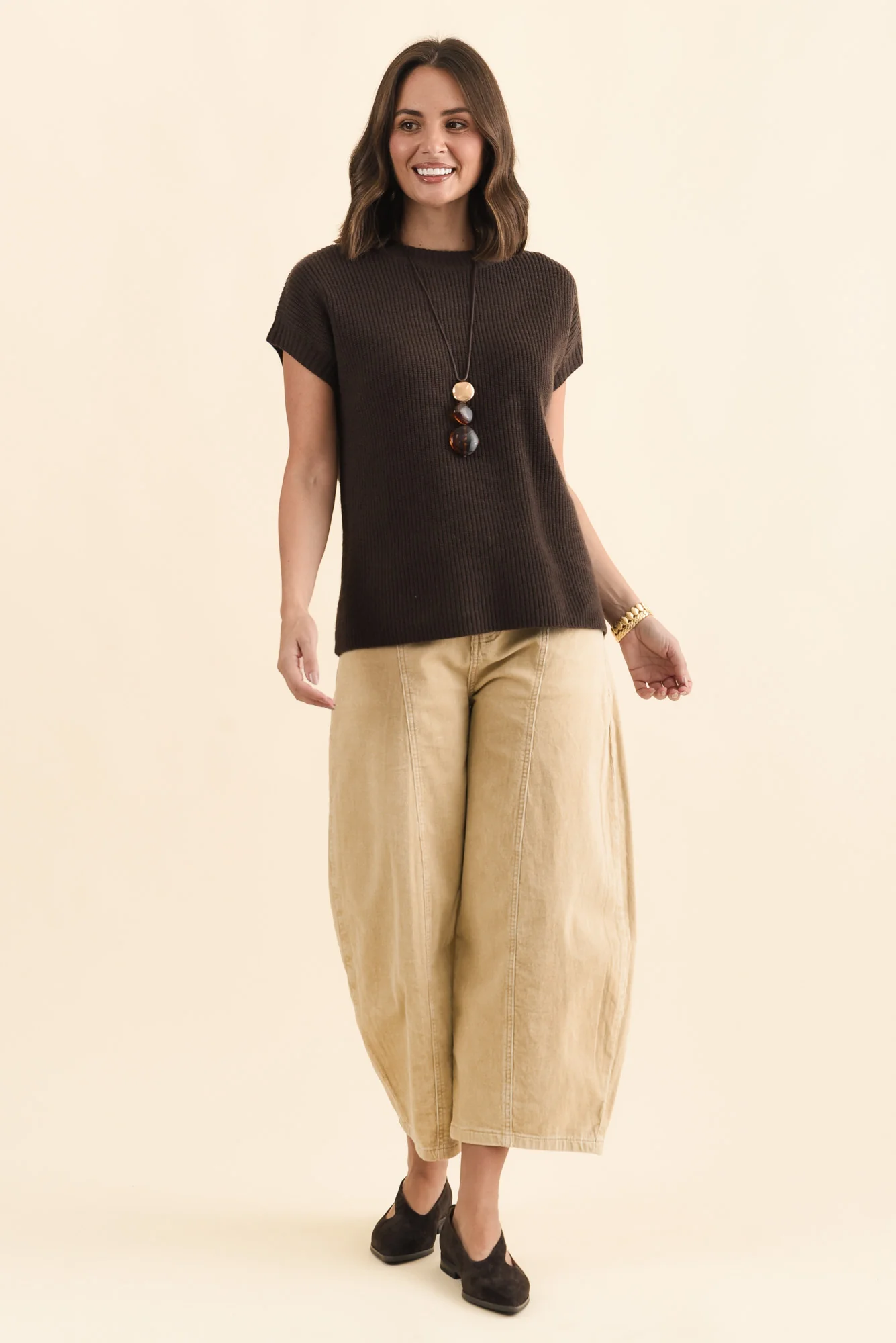 Joyce Chocolate Wool Cashmere Tee - Image 2