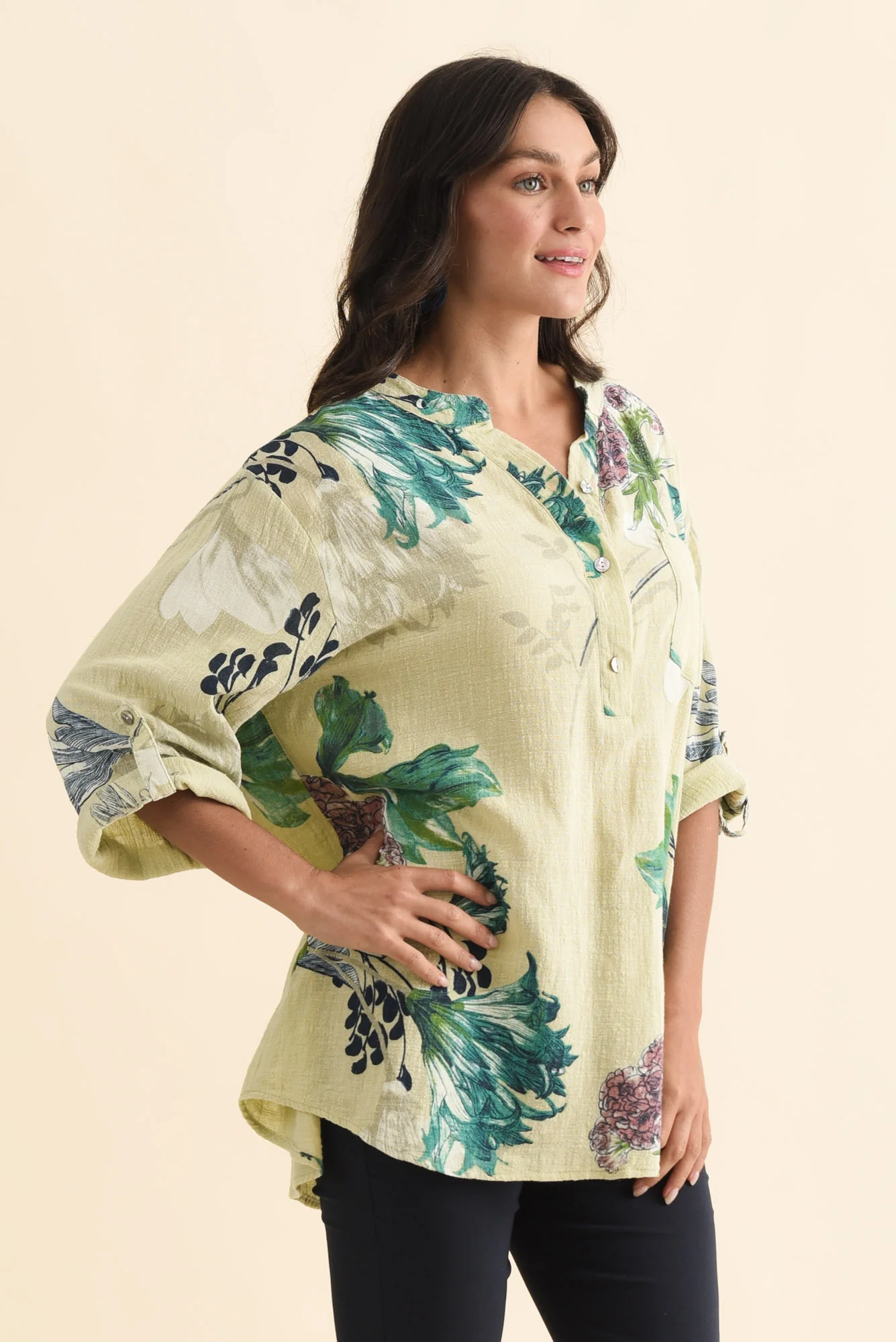 Juliet Green Floral Cotton Linen Top - Image 3