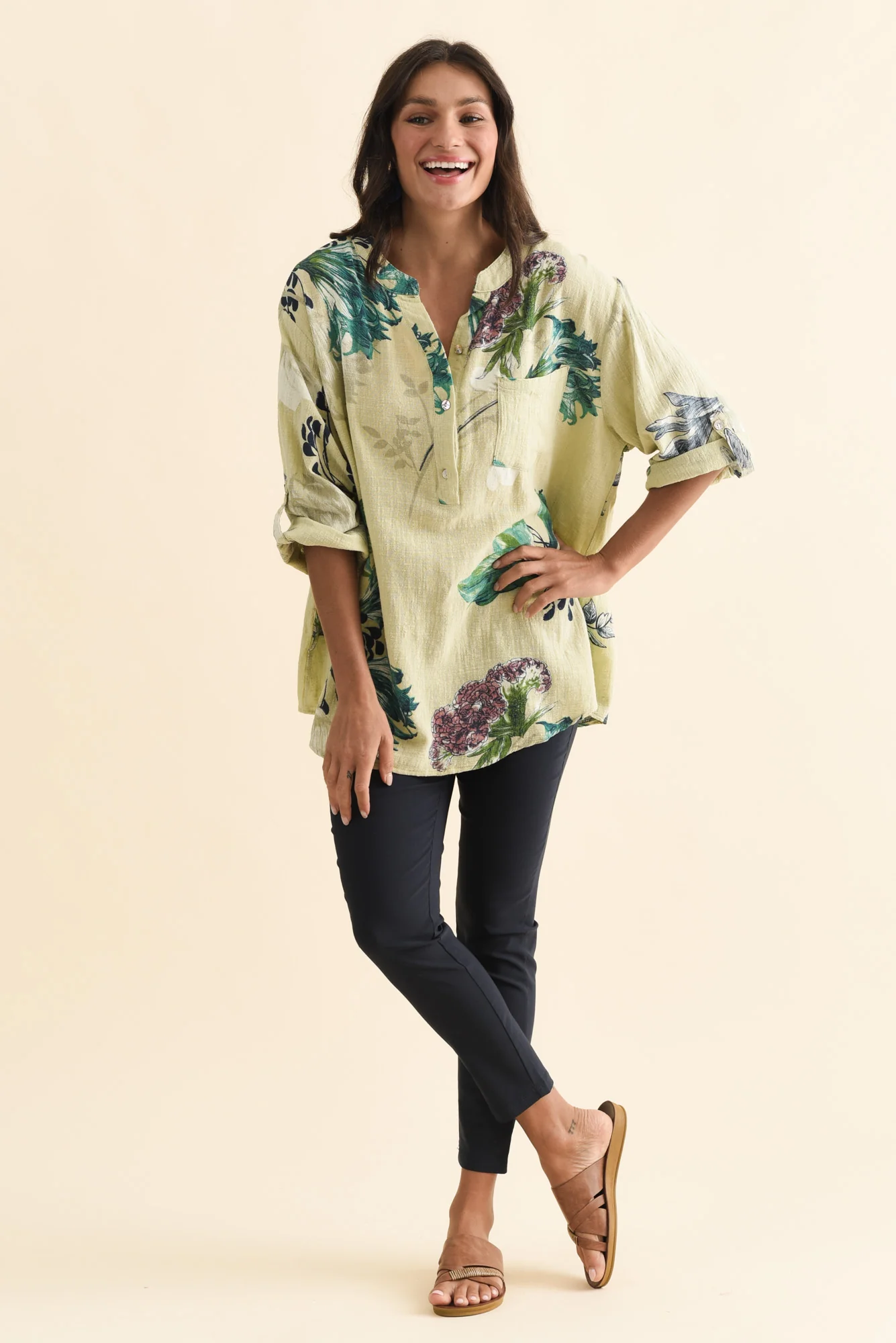 Juliet Green Floral Cotton Linen Top - Image 6
