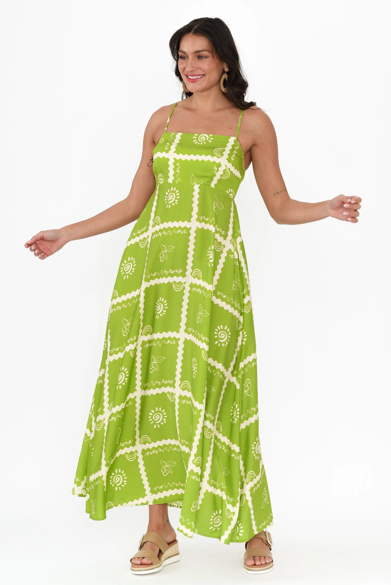 Julietta Green Tile Sleeveless Maxi Dress