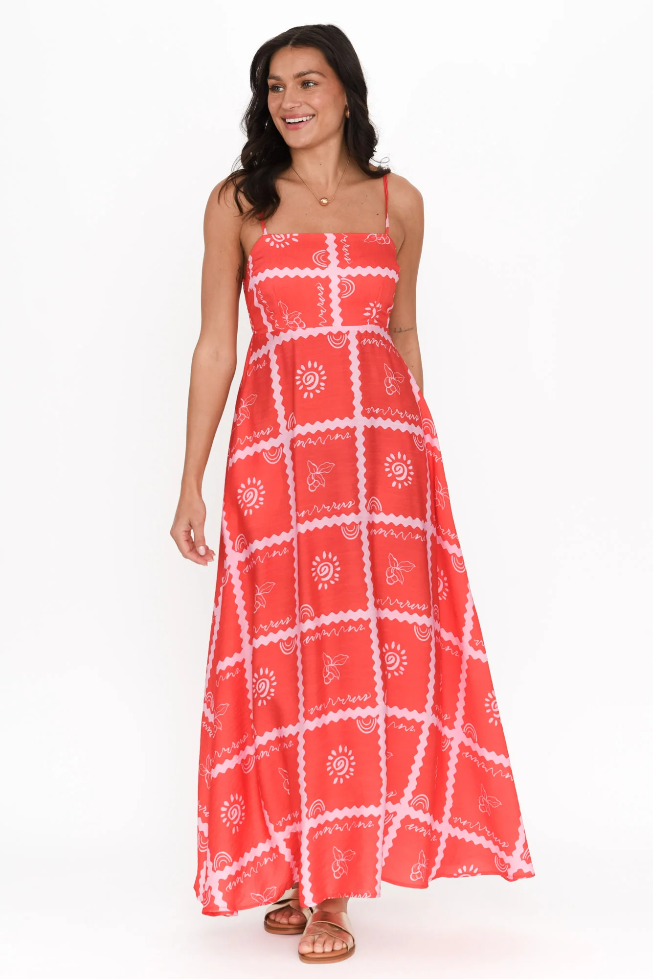 Julietta Red Tile Sleeveless Maxi Dress