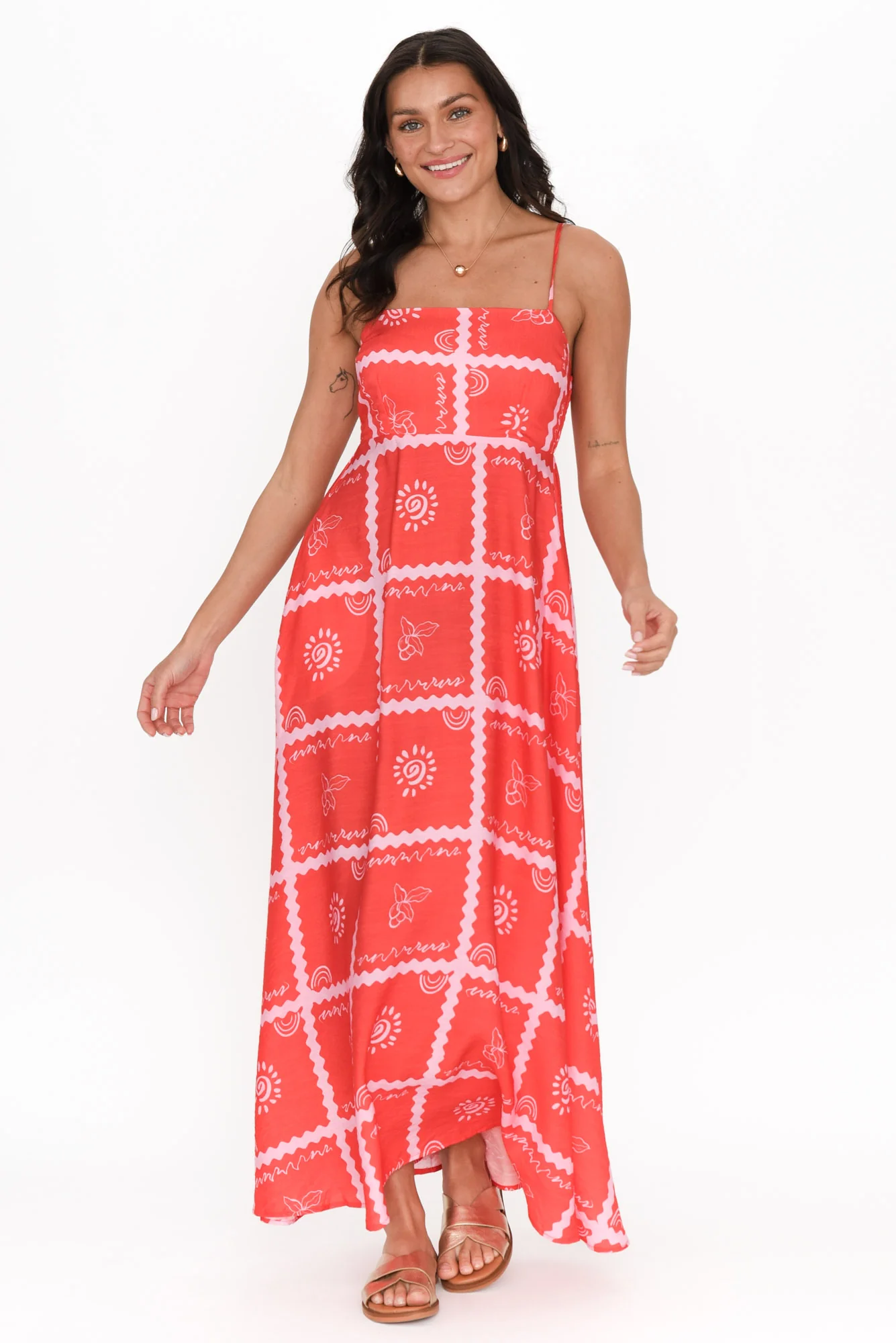 Julietta Red Tile Sleeveless Maxi Dress - Image 6